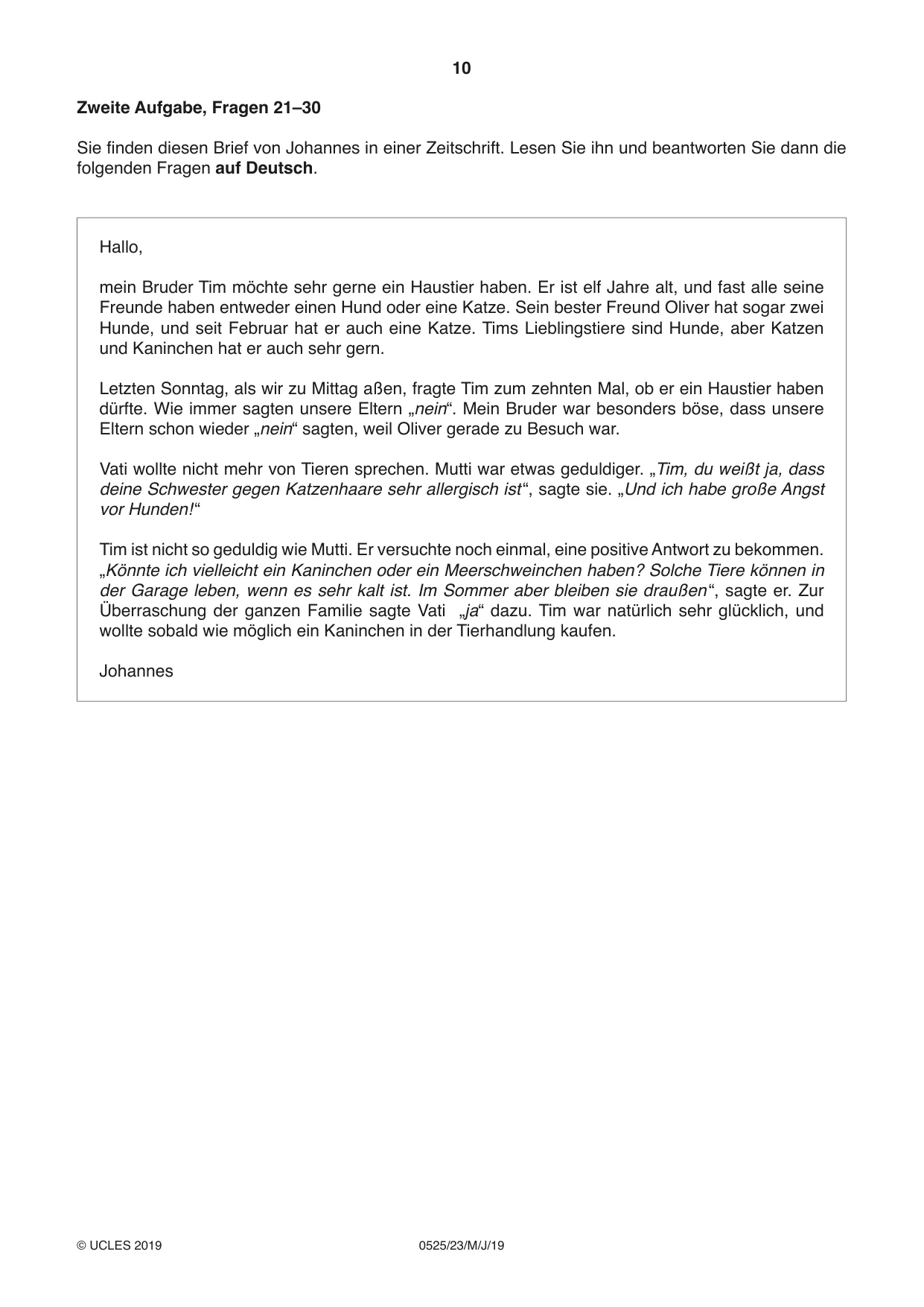 Cambridge IGCSE German - Foreign Language 0525 2019 May/June Paper 2 · Variant 3 question paper, page 10 of 16