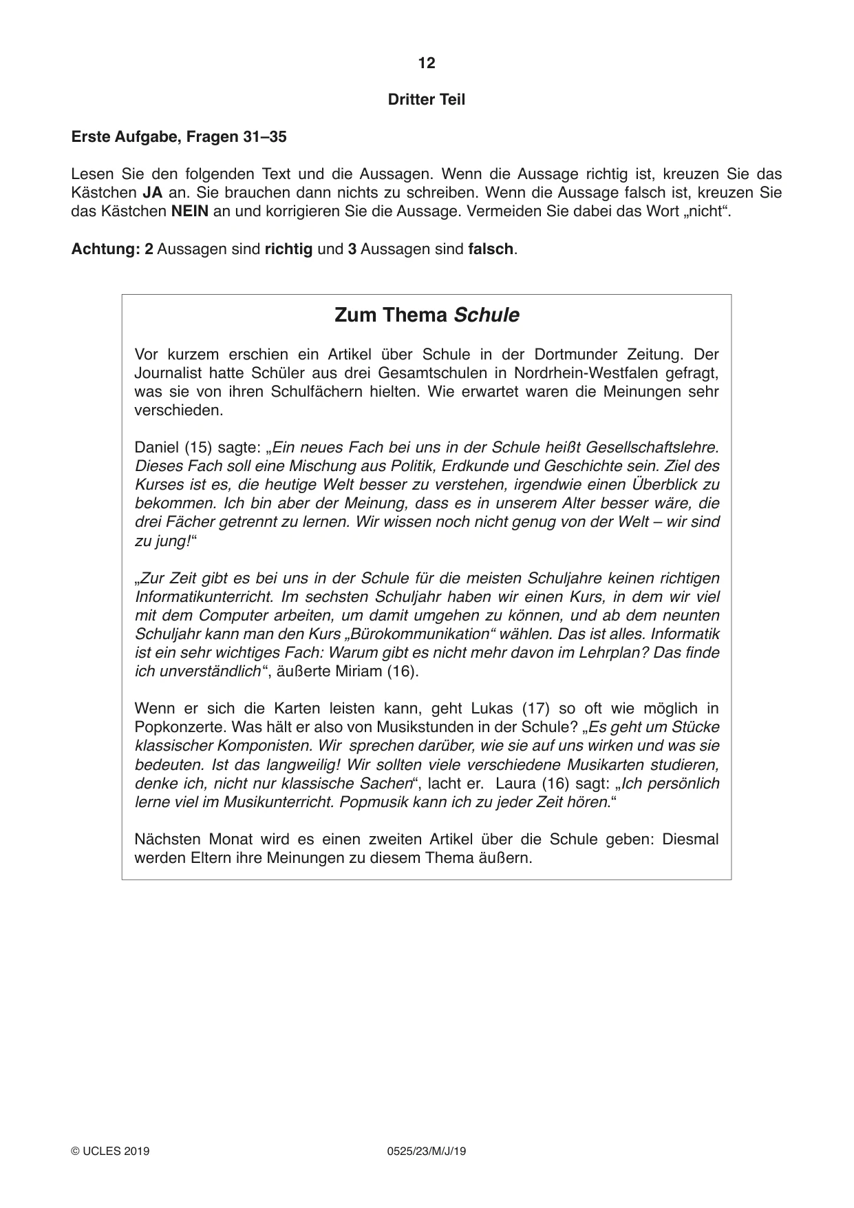 Cambridge IGCSE German - Foreign Language 0525 2019 May/June Paper 2 · Variant 3 question paper, page 12 of 16