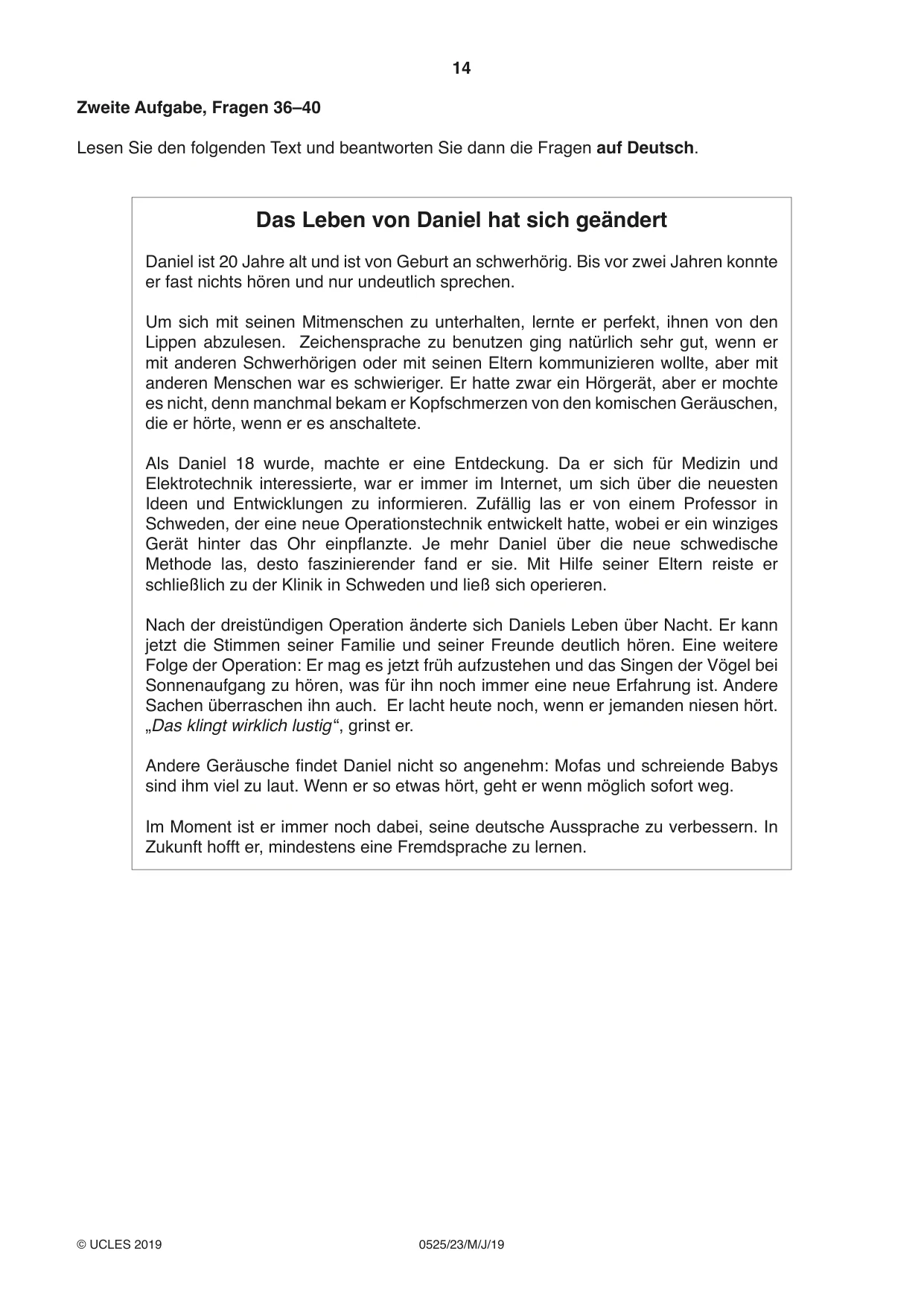 Cambridge IGCSE German - Foreign Language 0525 2019 May/June Paper 2 · Variant 3 question paper, page 14 of 16