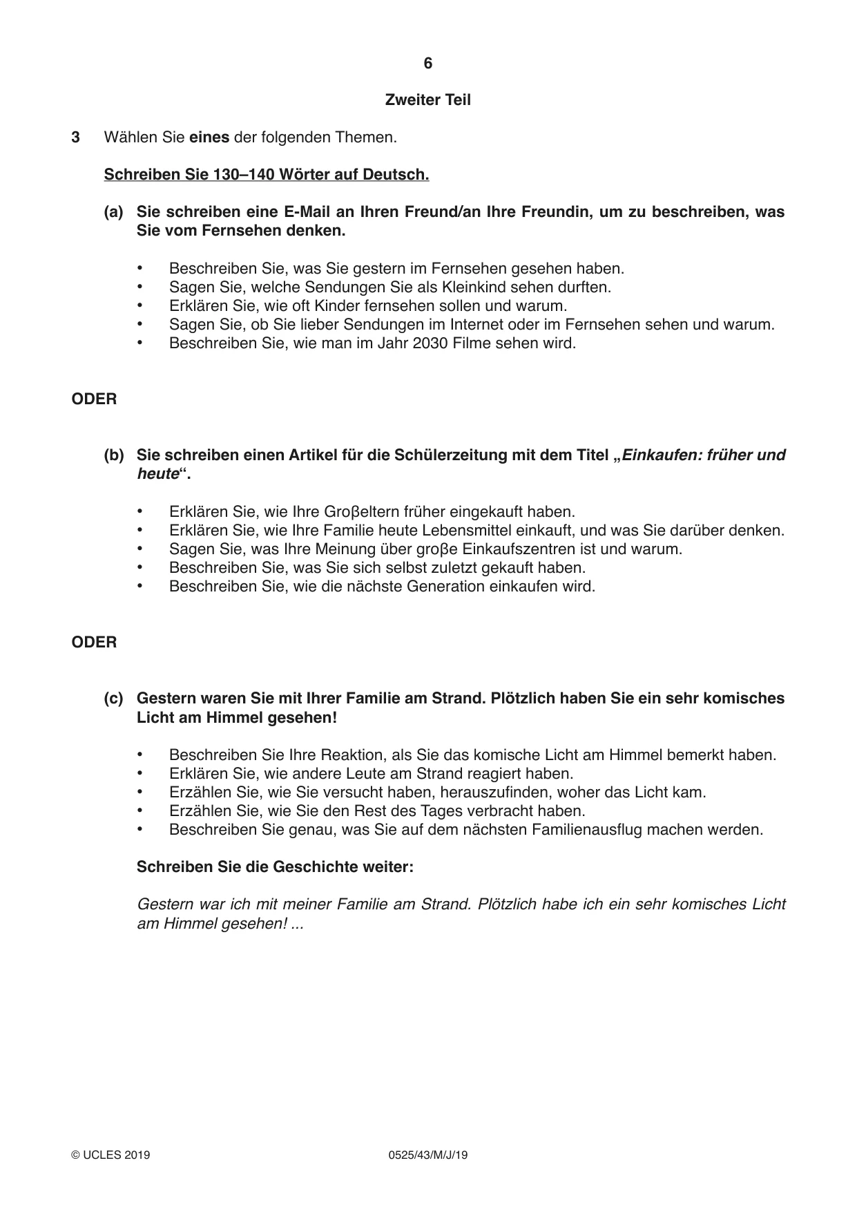 Cambridge IGCSE German - Foreign Language 0525 2019 May/June Paper 4 · Variant 3 question paper, page 6 of 8
