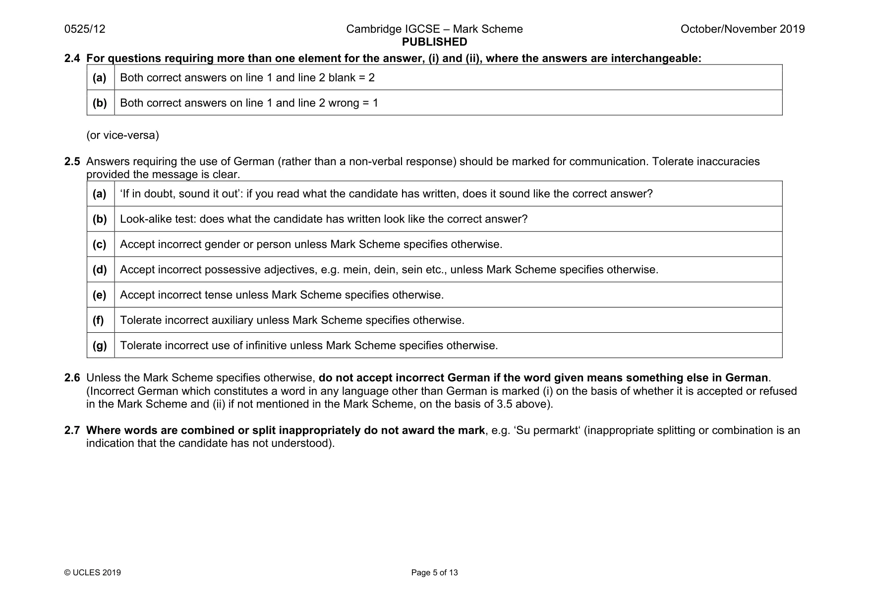 Mark scheme, page 5 of 13