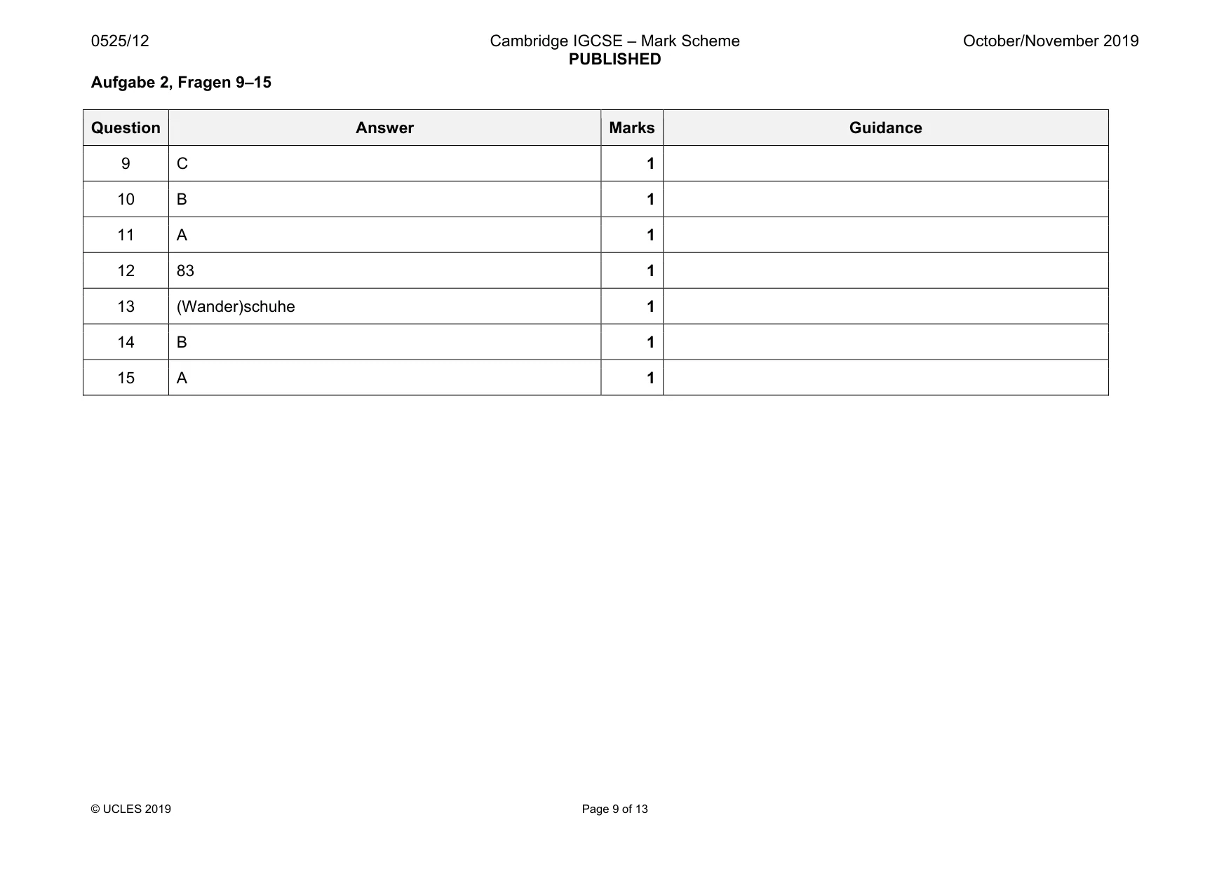 Mark scheme, page 9 of 13