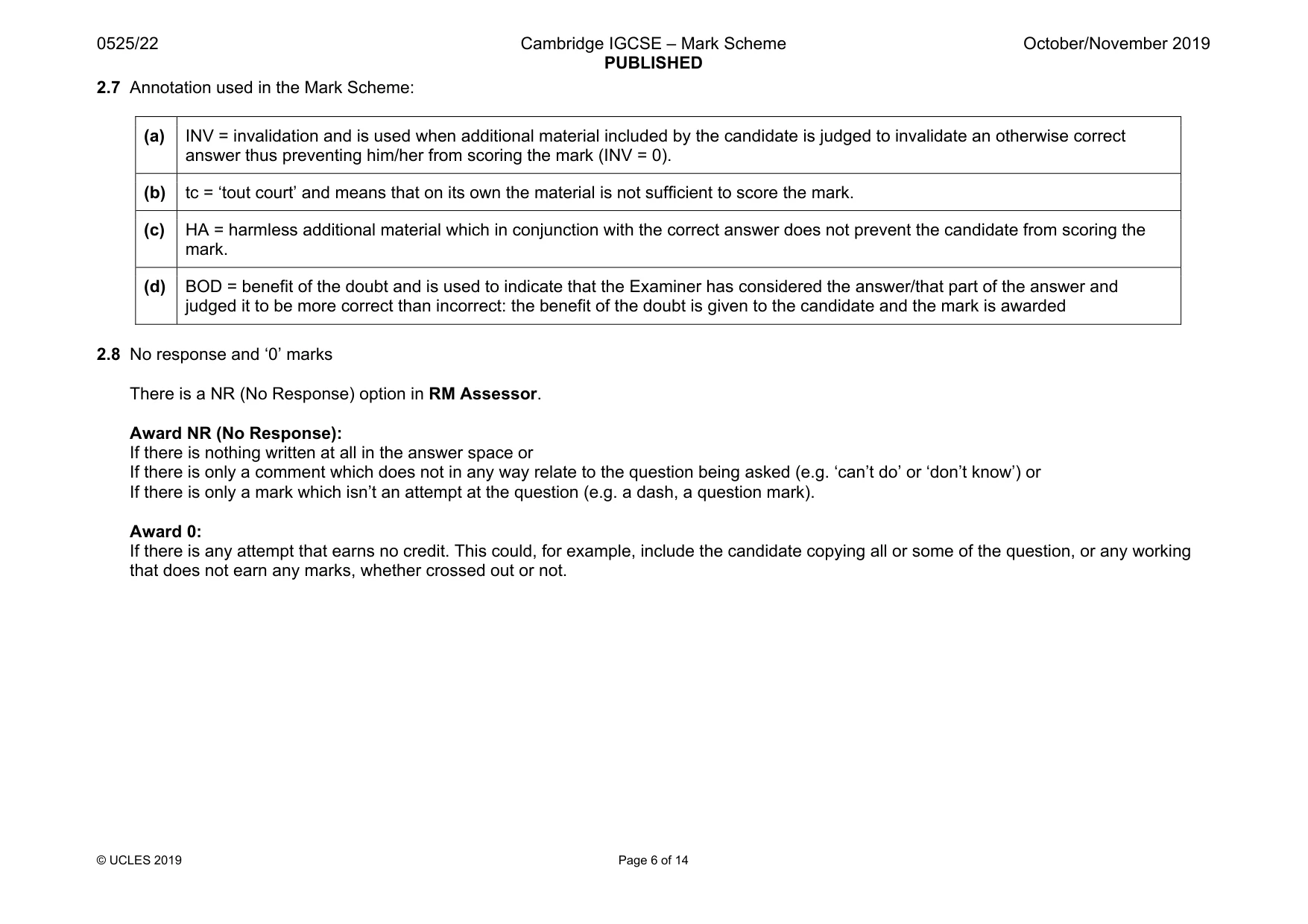 Mark scheme, page 6 of 14