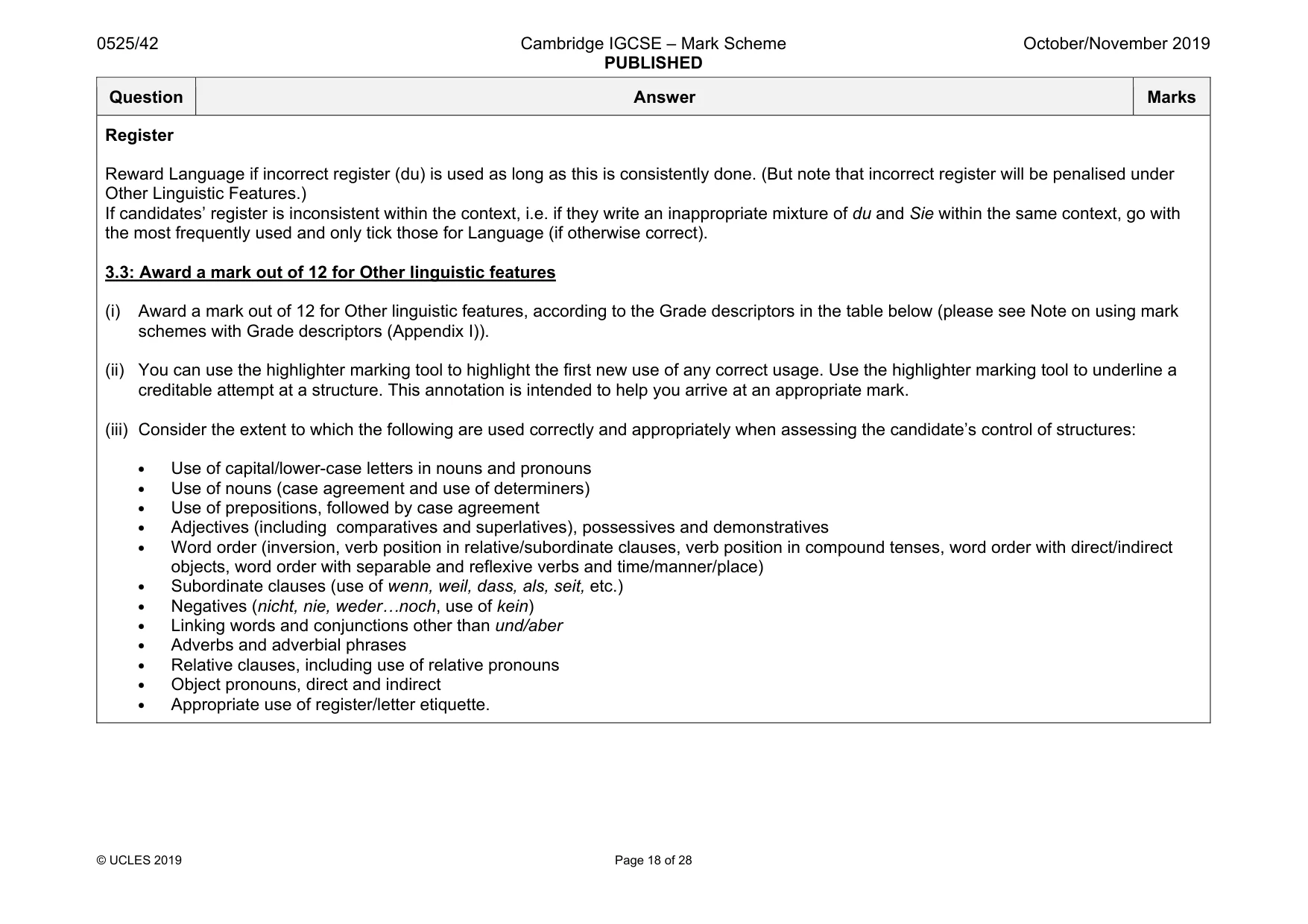 Mark scheme, page 18 of 28