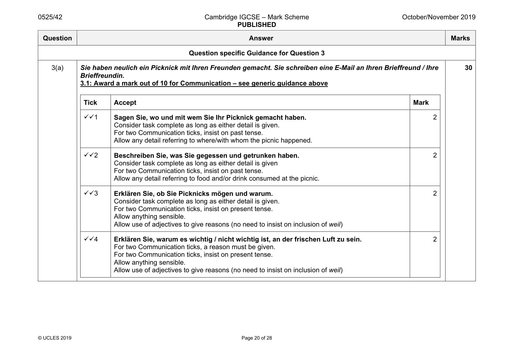Mark scheme, page 20 of 28