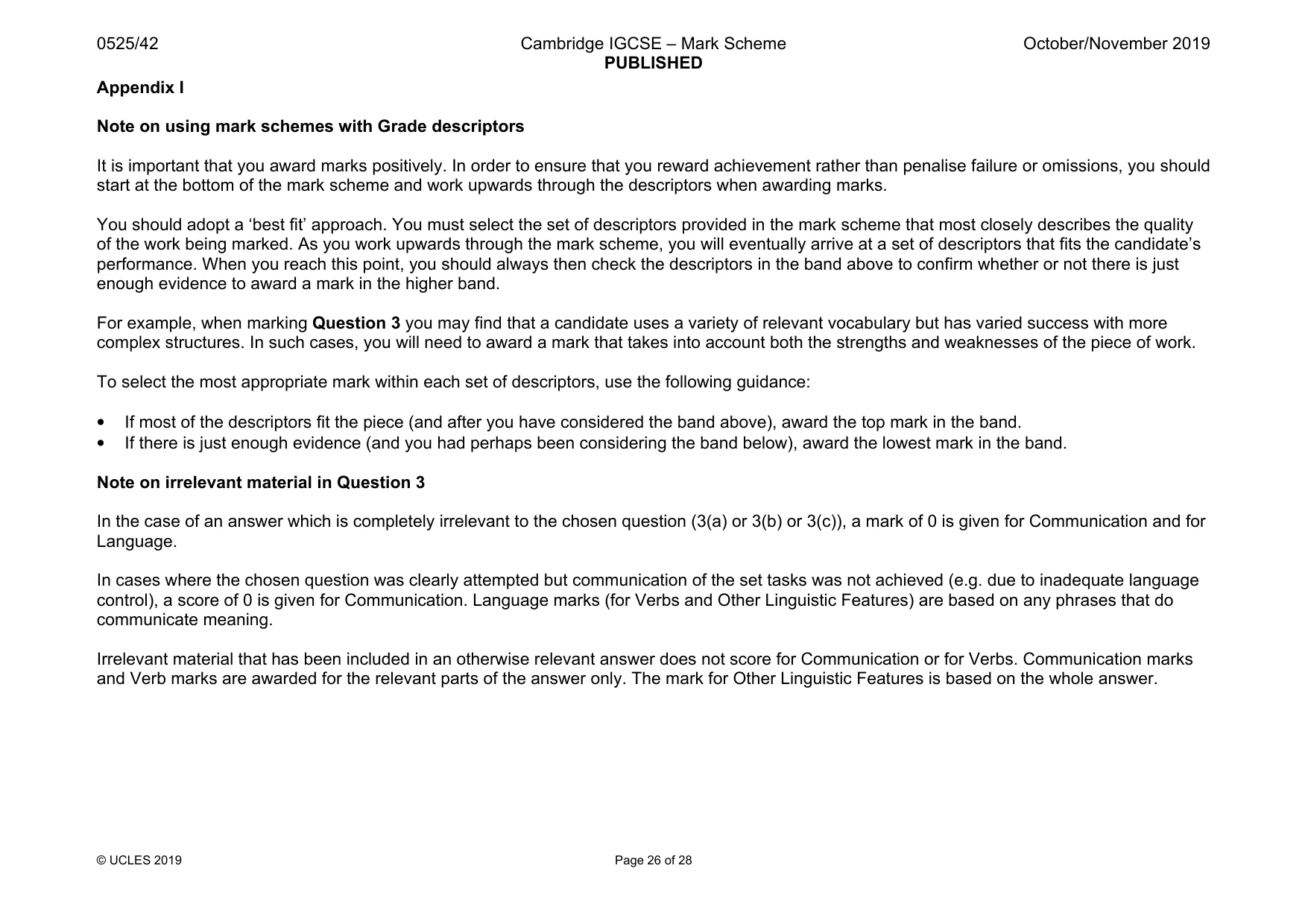 Mark scheme, page 26 of 28