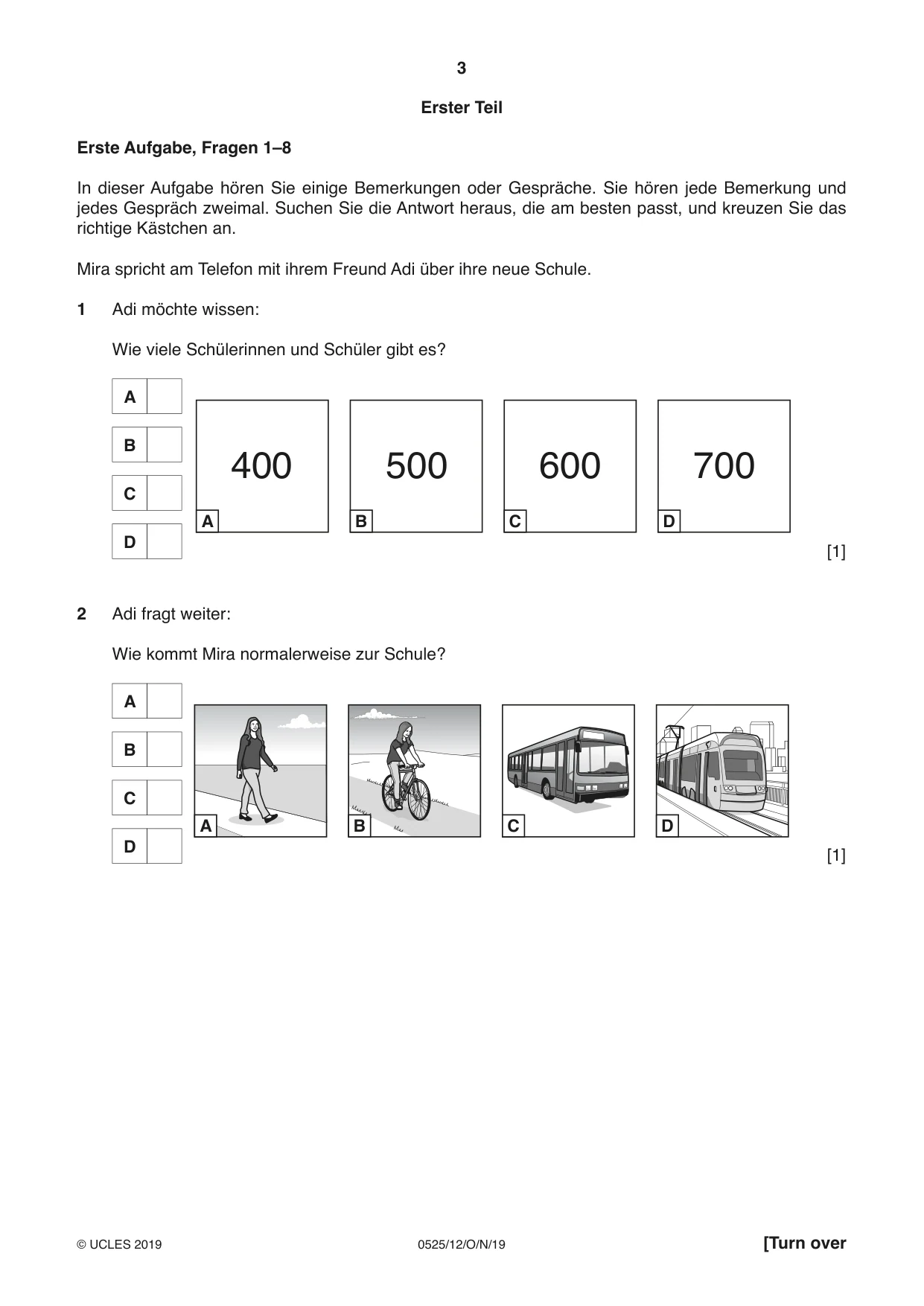Cambridge IGCSE German - Foreign Language 0525 2019 Oct/Nov Paper 1 · Variant 2 question paper, page 3 of 16