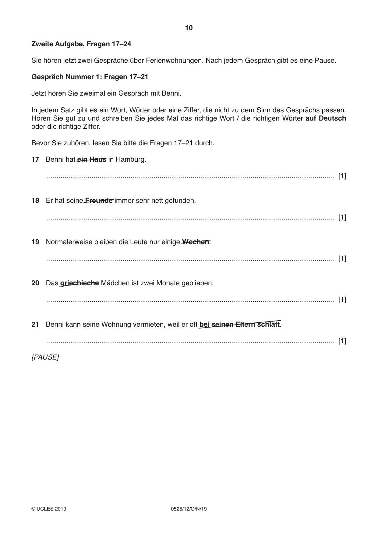 Cambridge IGCSE German - Foreign Language 0525 2019 Oct/Nov Paper 1 · Variant 2 question paper, page 10 of 16