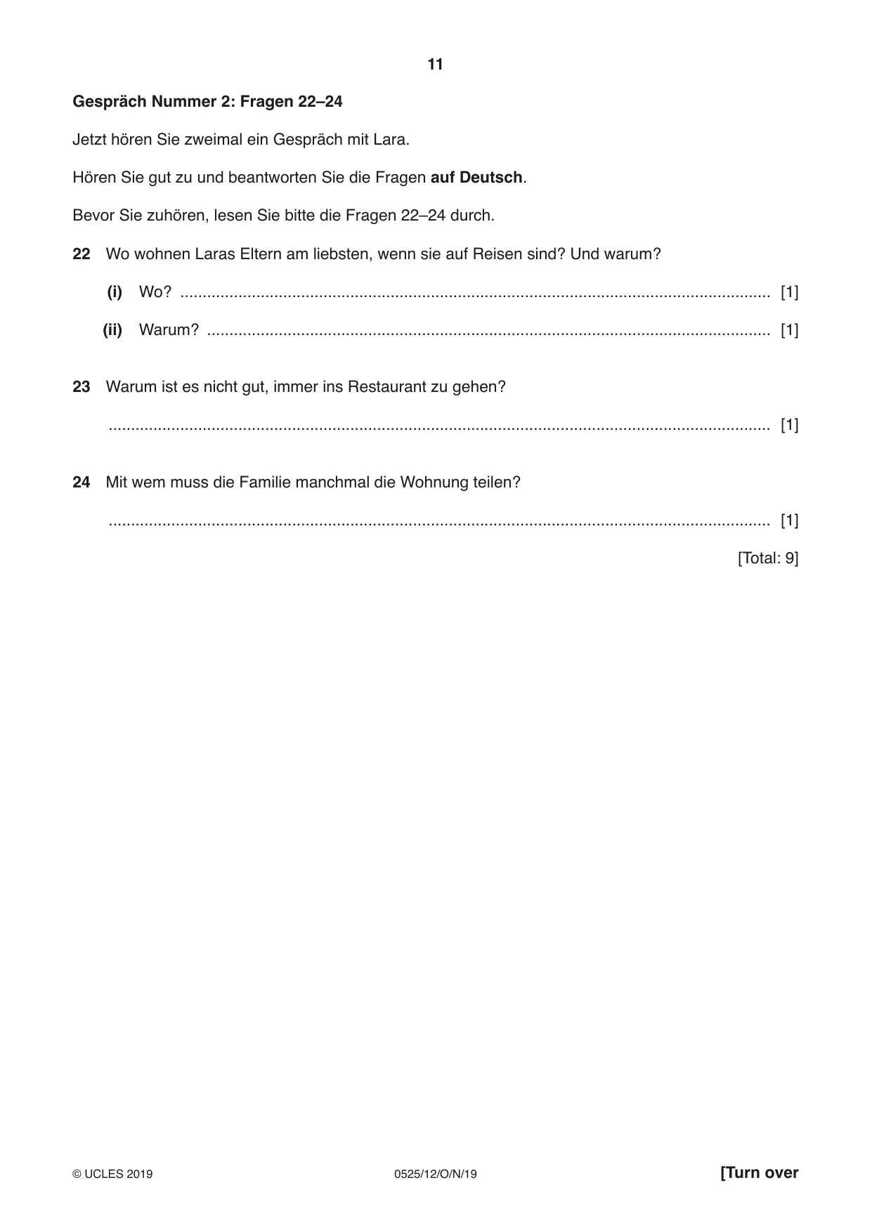 Cambridge IGCSE German - Foreign Language 0525 2019 Oct/Nov Paper 1 · Variant 2 question paper, page 11 of 16