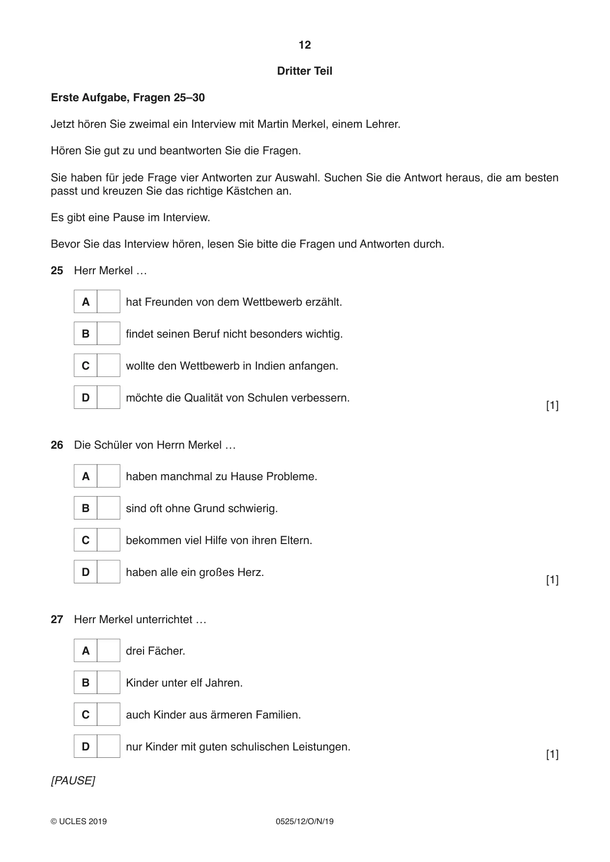 Cambridge IGCSE German - Foreign Language 0525 2019 Oct/Nov Paper 1 · Variant 2 question paper, page 12 of 16