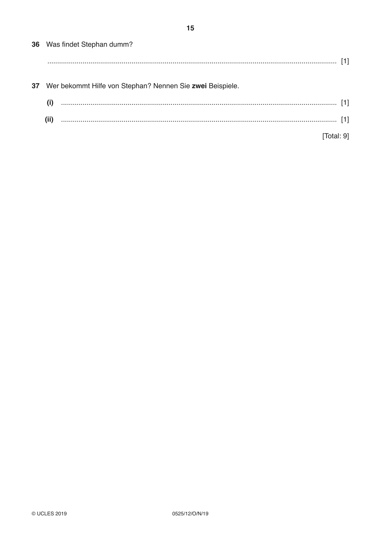 Cambridge IGCSE German - Foreign Language 0525 2019 Oct/Nov Paper 1 · Variant 2 question paper, page 15 of 16