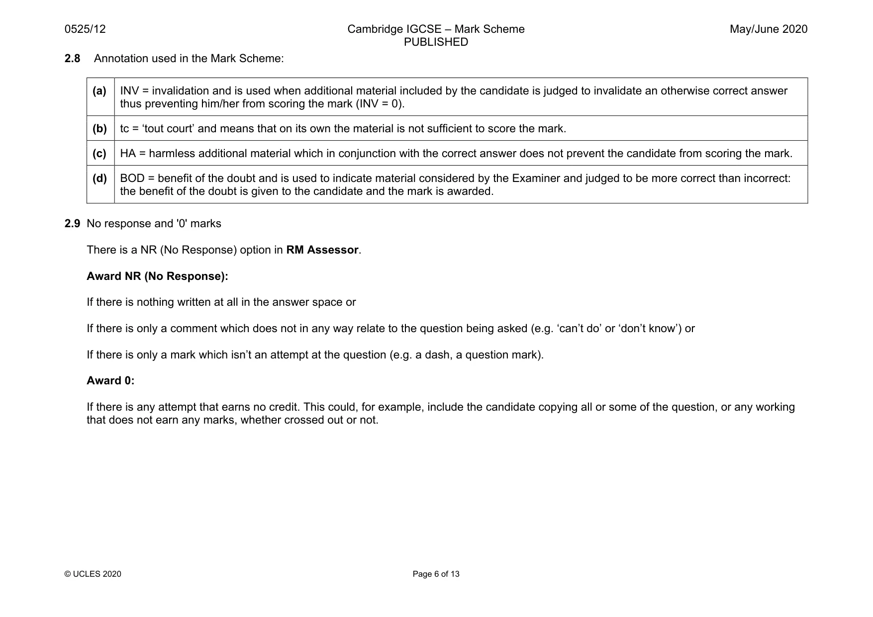 Mark scheme, page 6 of 13