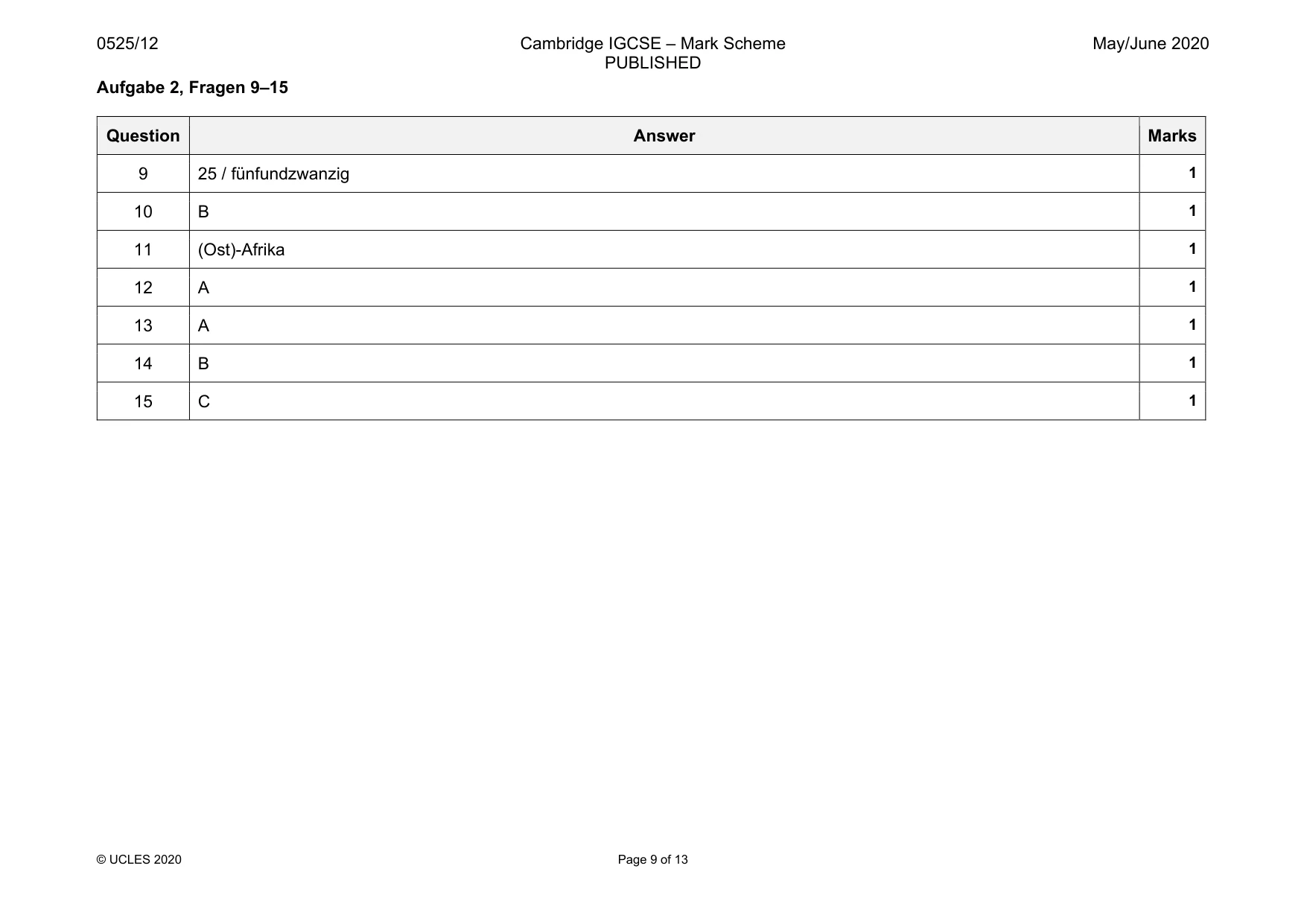 Mark scheme, page 9 of 13