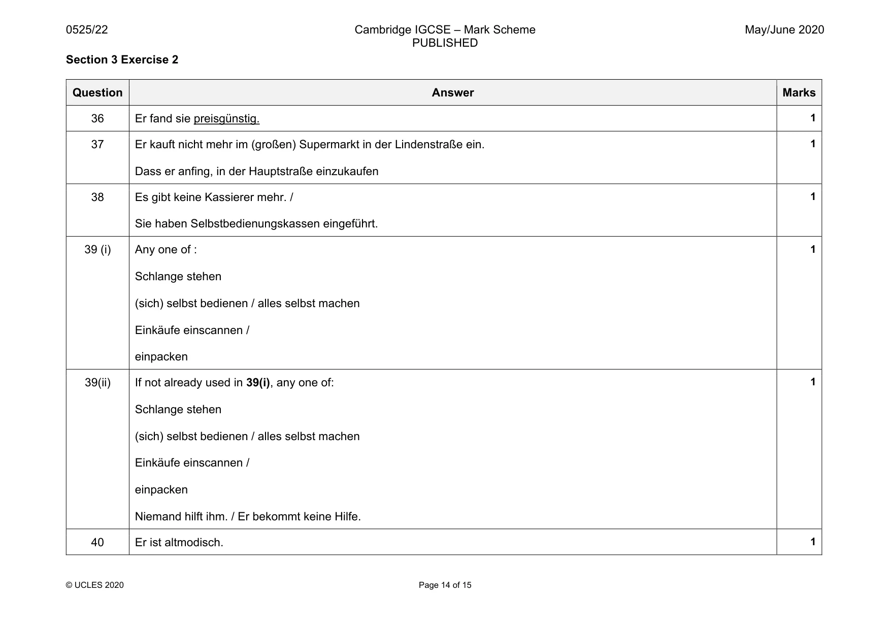 Mark scheme, page 14 of 15