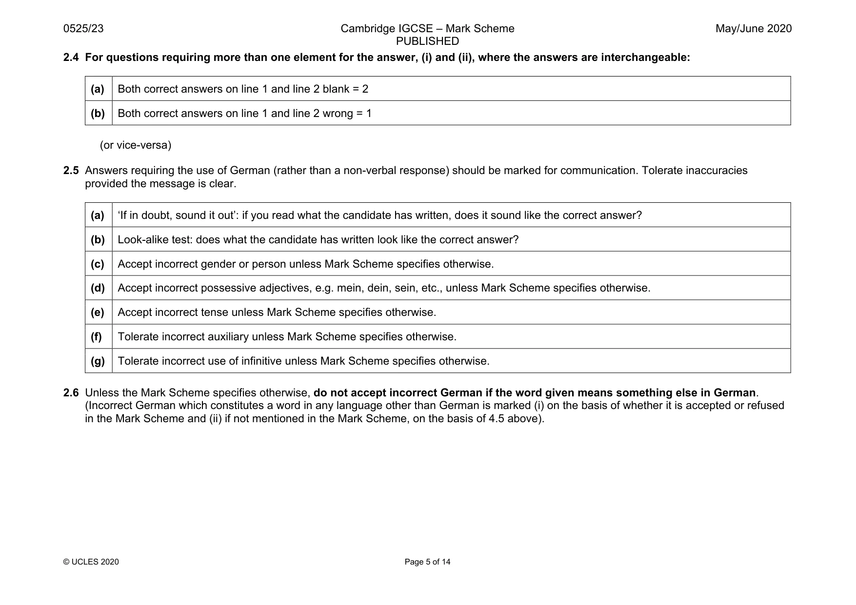 Mark scheme, page 5 of 14