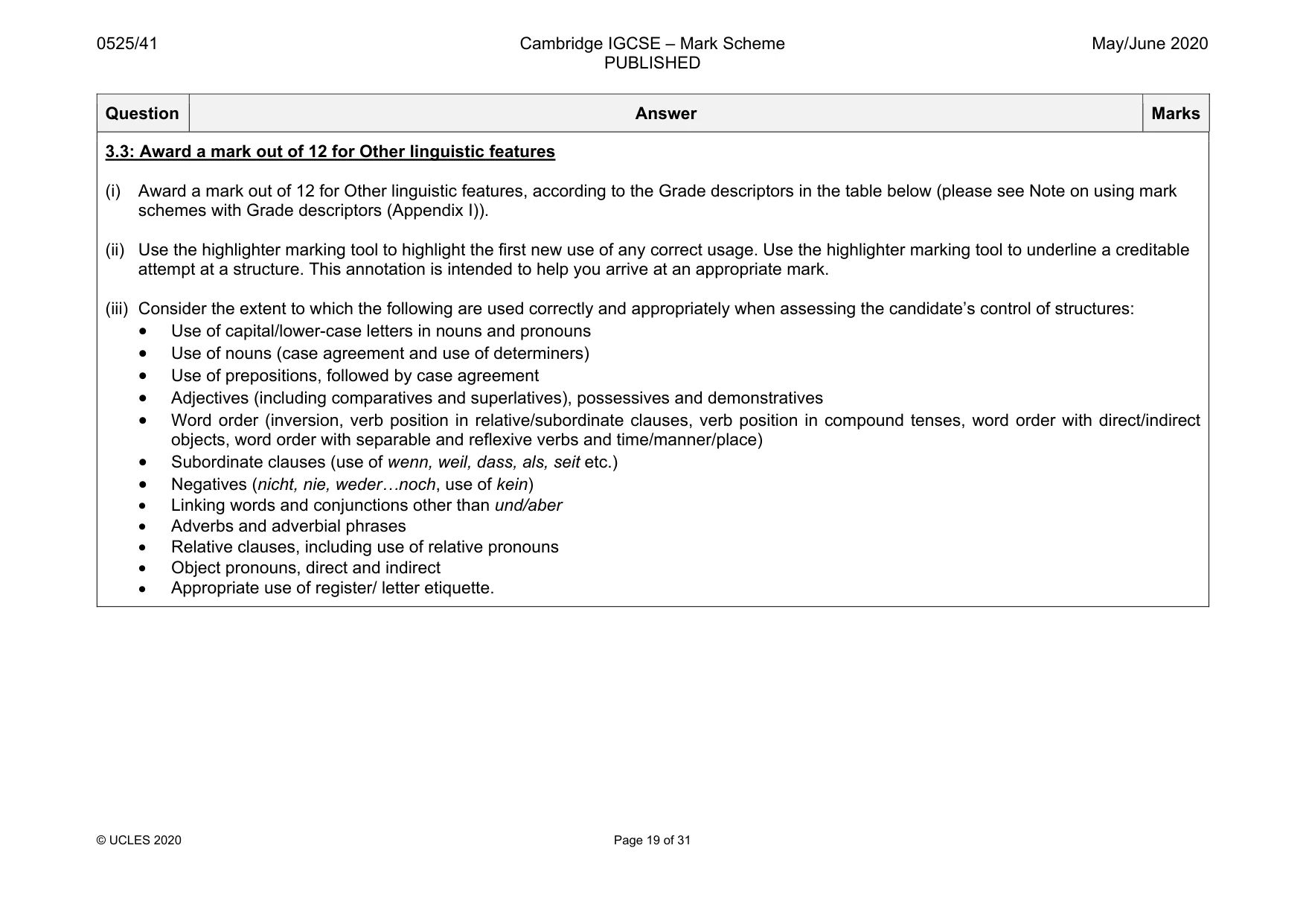 Mark scheme, page 19 of 31