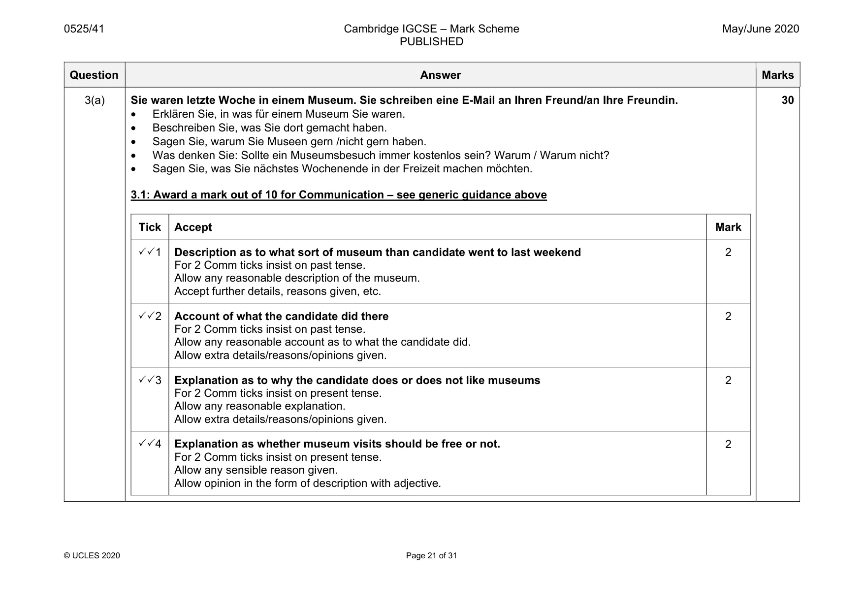 Mark scheme, page 21 of 31