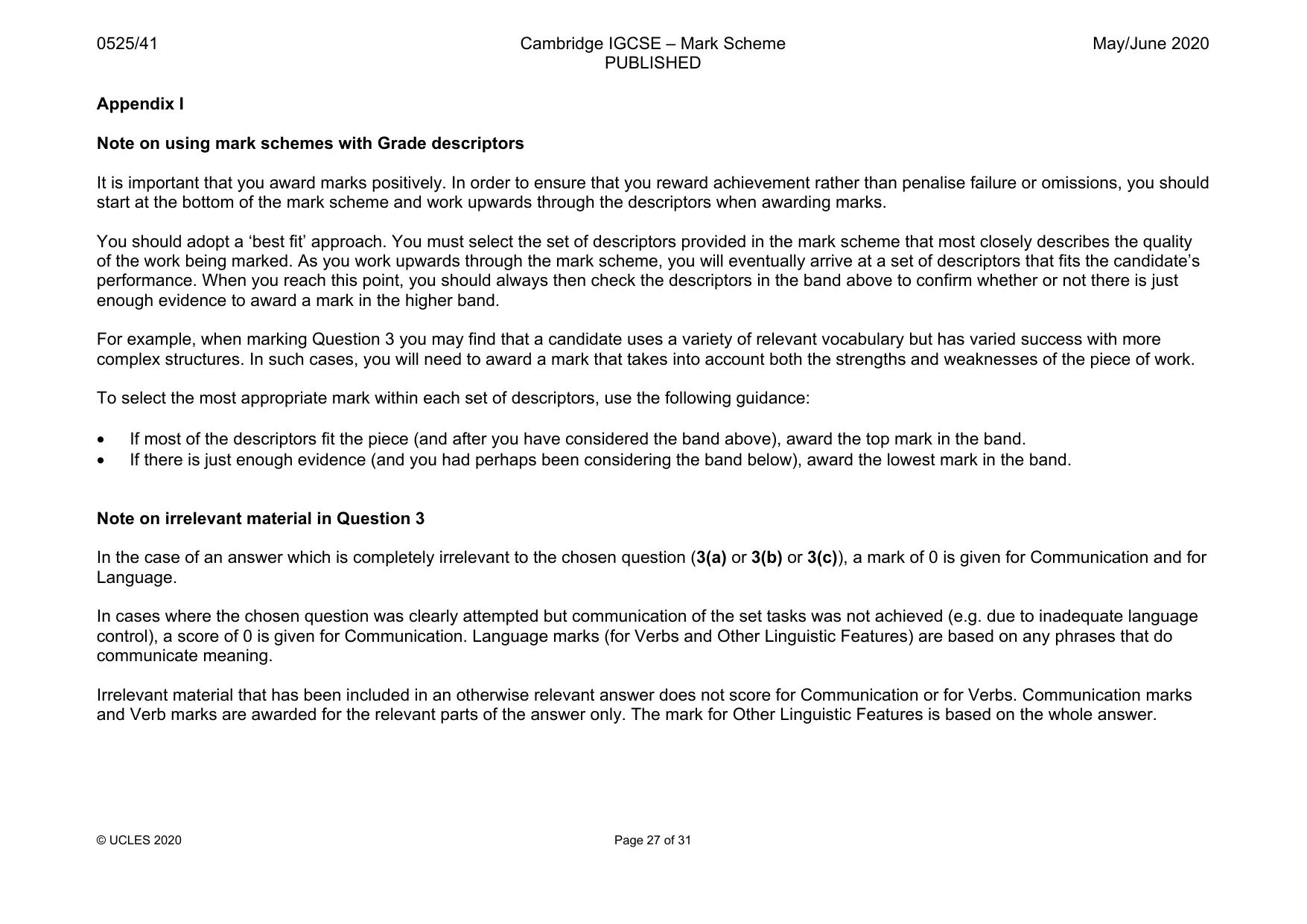 Mark scheme, page 27 of 31