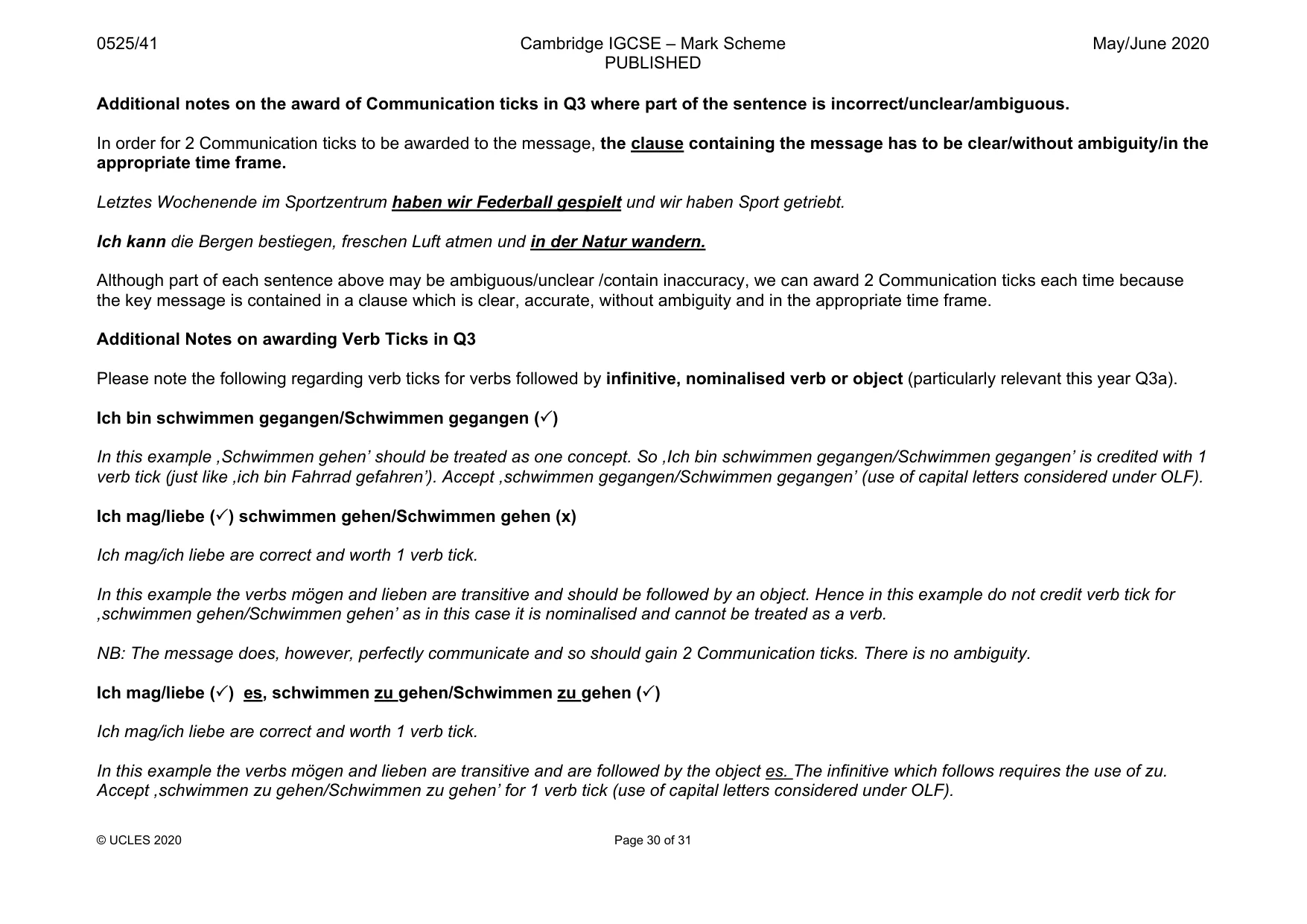 Mark scheme, page 30 of 31