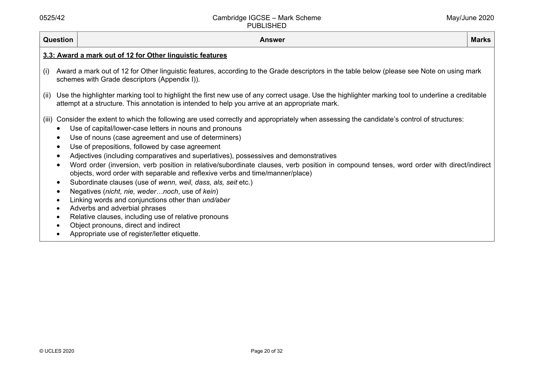 Mark scheme, page 20 of 32