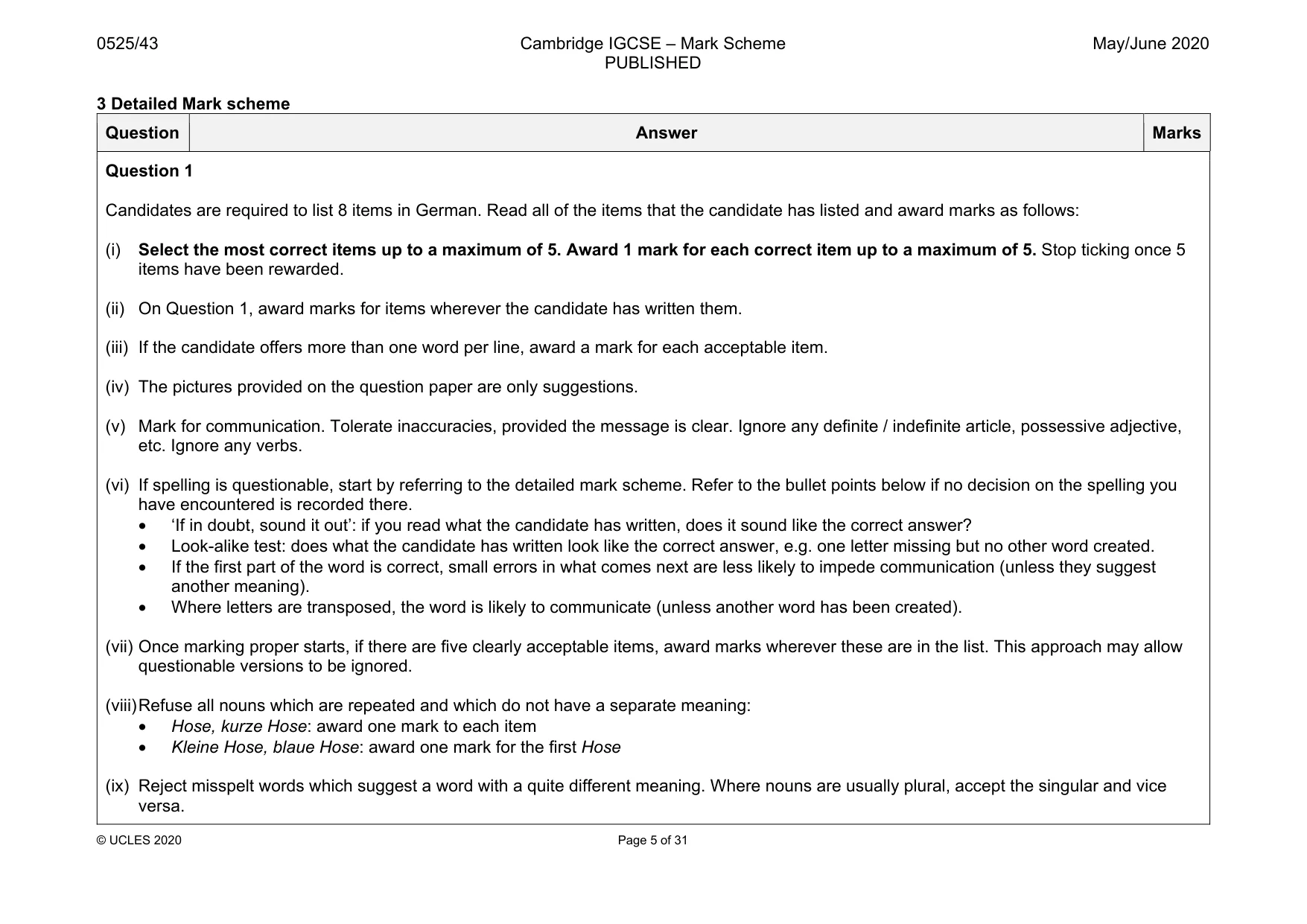 Mark scheme, page 5 of 31