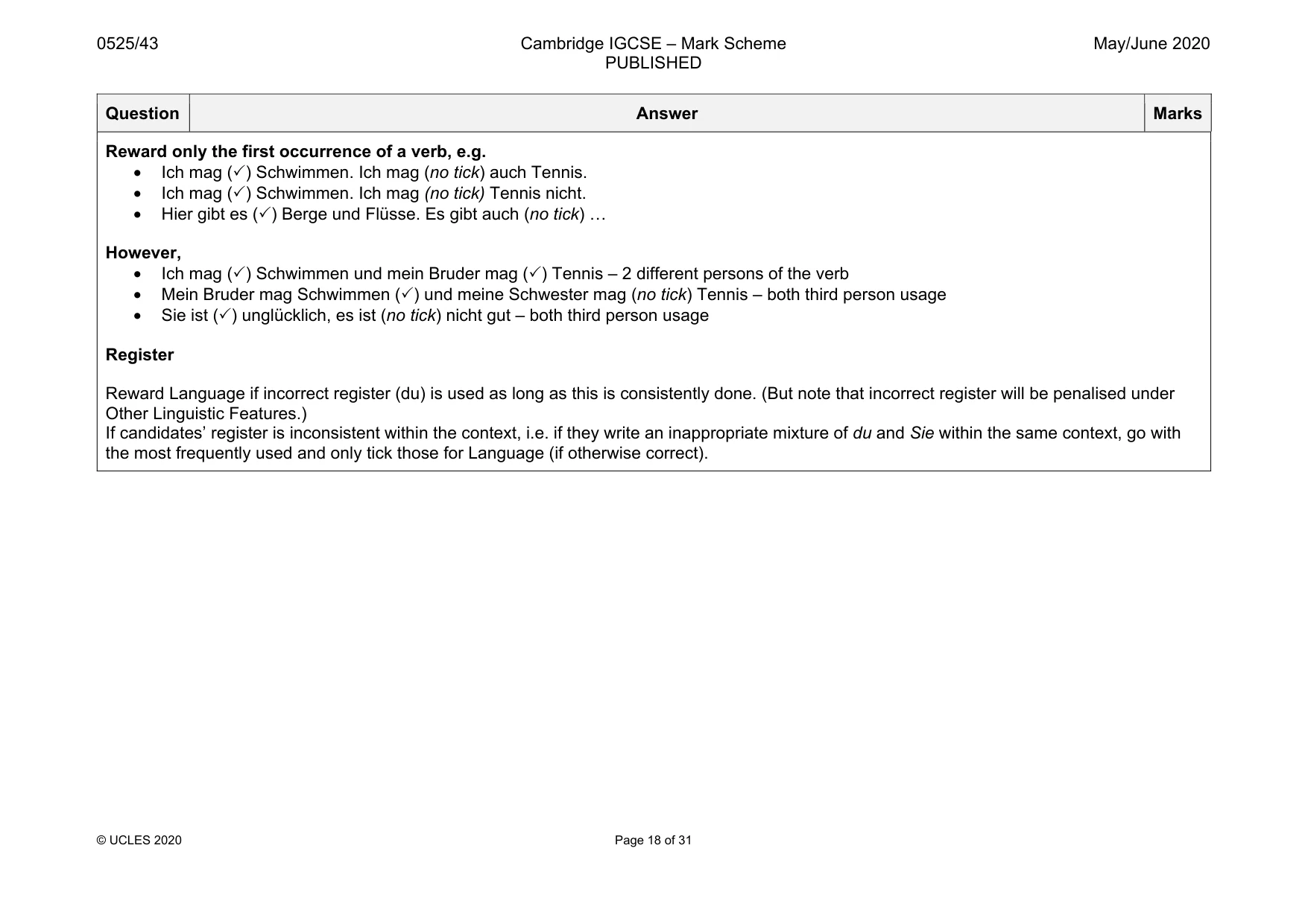 Mark scheme, page 18 of 31