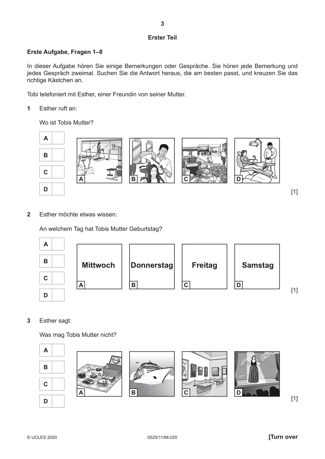 Cambridge IGCSE German - Foreign Language 0525 2020 May/June Paper 1 · Variant 1 question paper, page 3 of 16