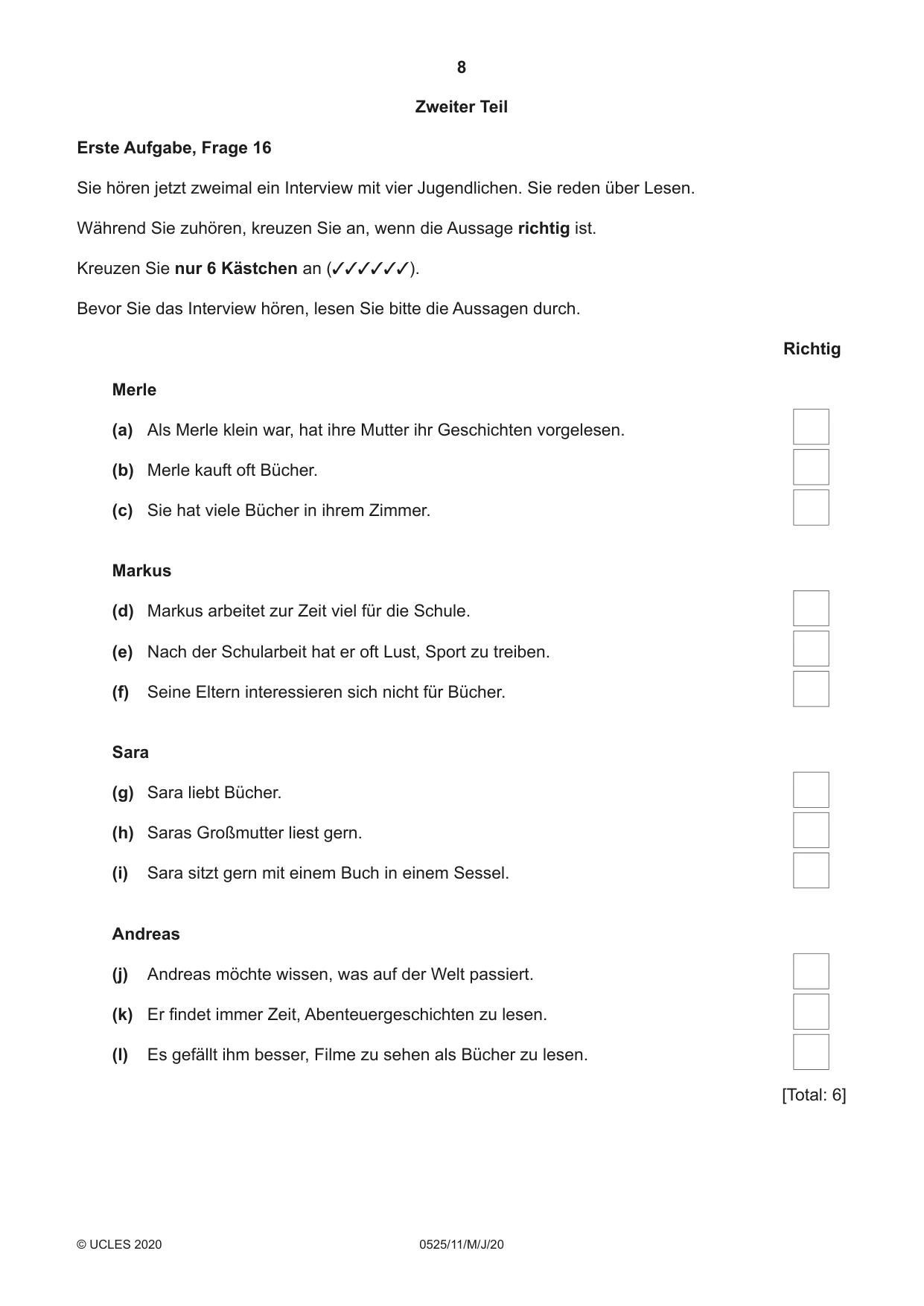 Cambridge IGCSE German - Foreign Language 0525 2020 May/June Paper 1 · Variant 1 question paper, page 8 of 16