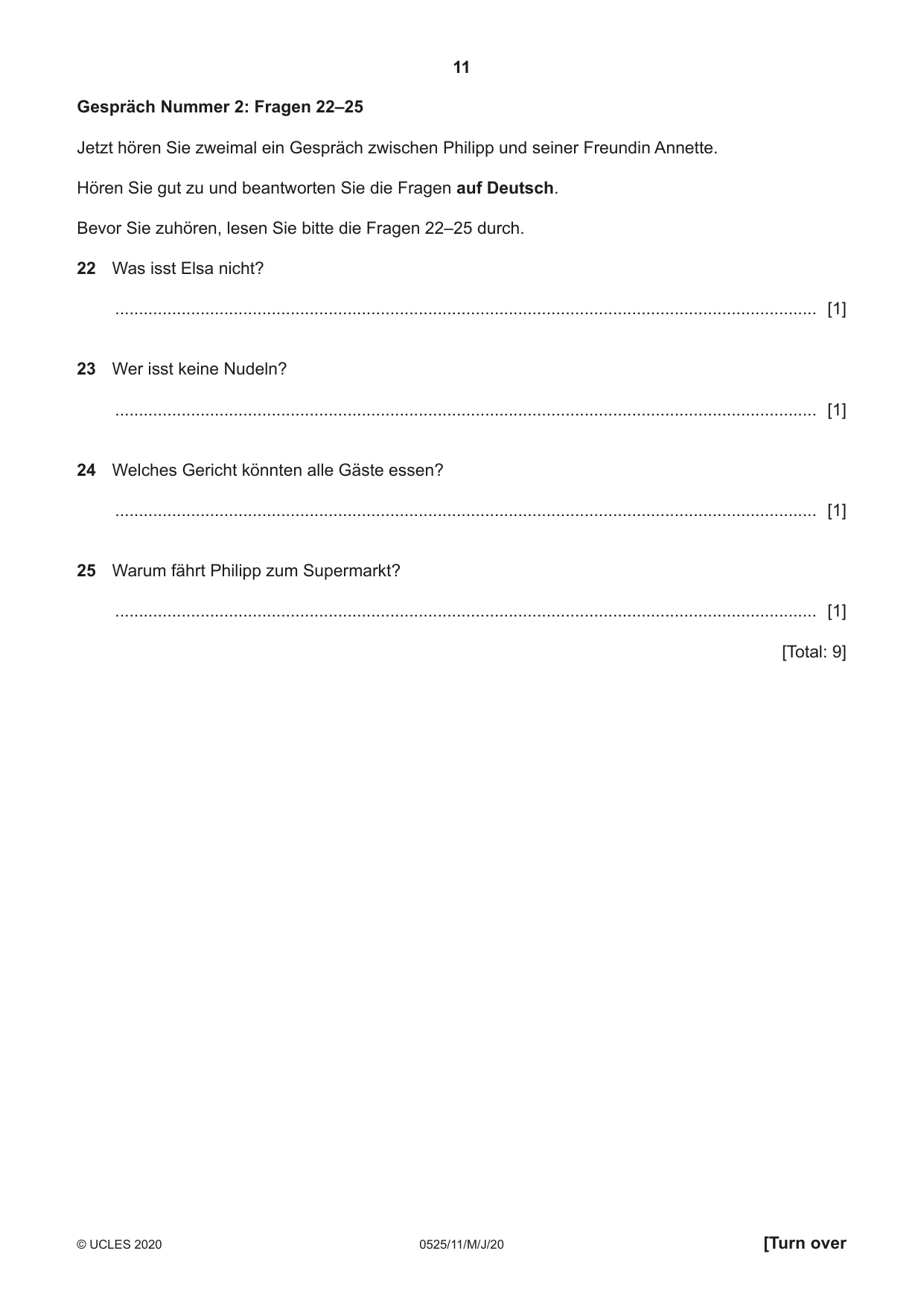 Cambridge IGCSE German - Foreign Language 0525 2020 May/June Paper 1 · Variant 1 question paper, page 11 of 16