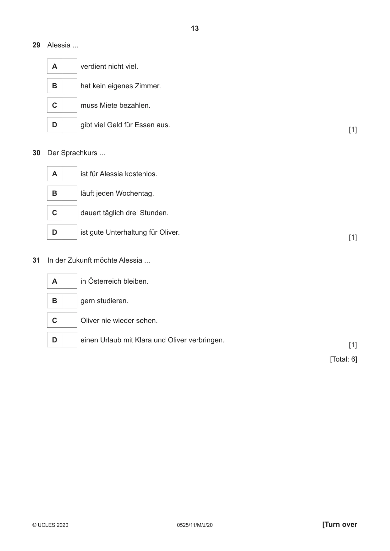 Cambridge IGCSE German - Foreign Language 0525 2020 May/June Paper 1 · Variant 1 question paper, page 13 of 16