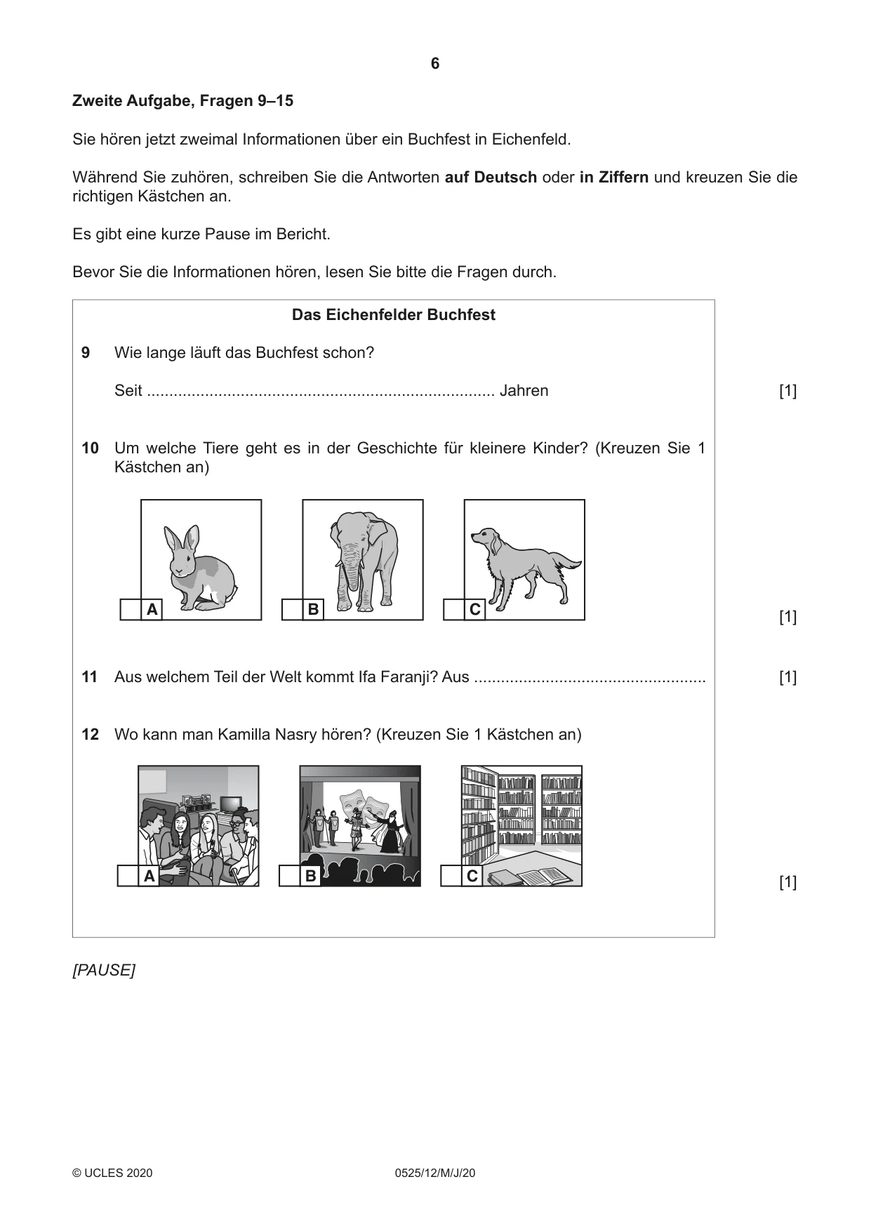 Cambridge IGCSE German - Foreign Language 0525 2020 May/June Paper 1 · Variant 2 question paper, page 6 of 16