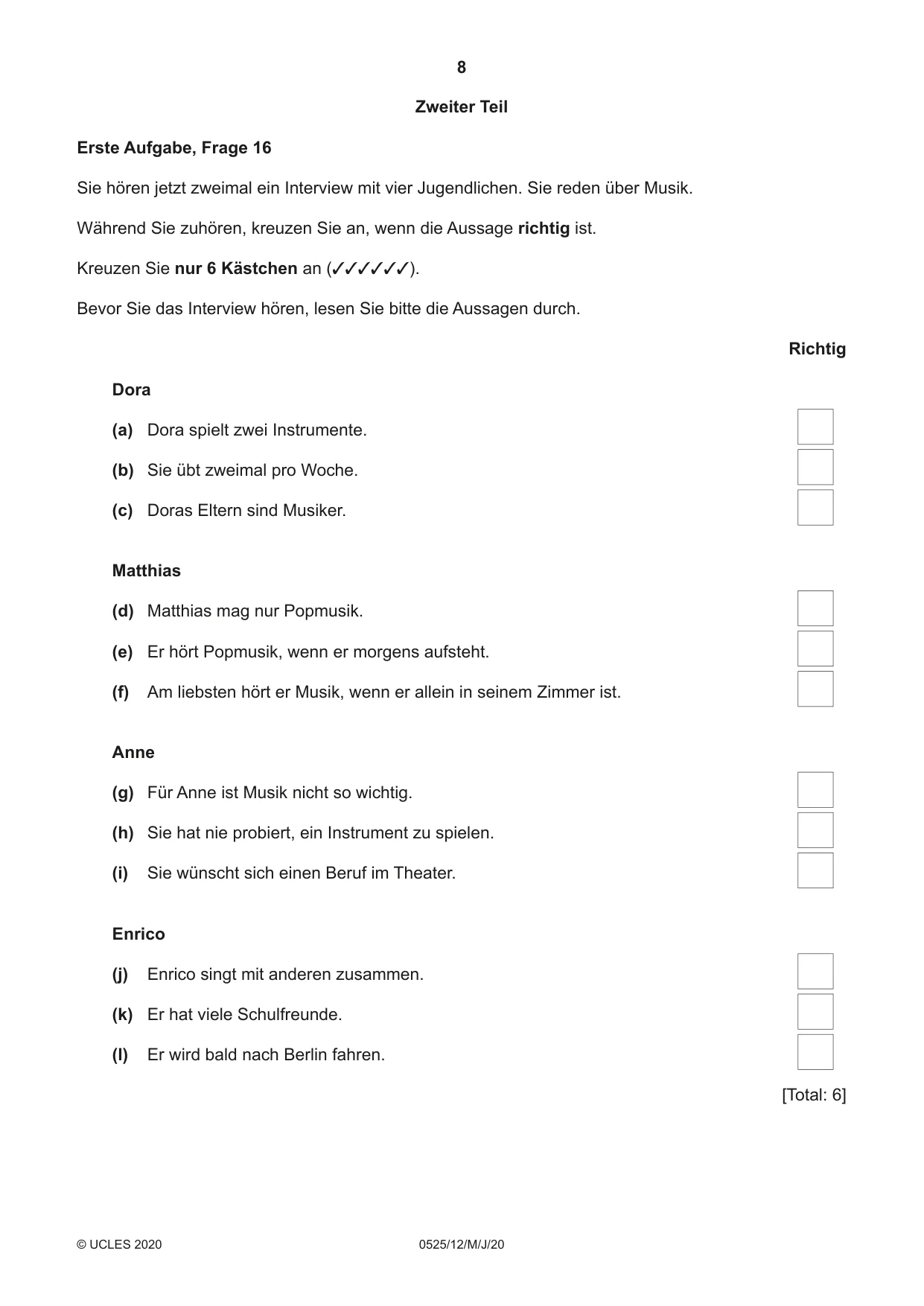 Cambridge IGCSE German - Foreign Language 0525 2020 May/June Paper 1 · Variant 2 question paper, page 8 of 16
