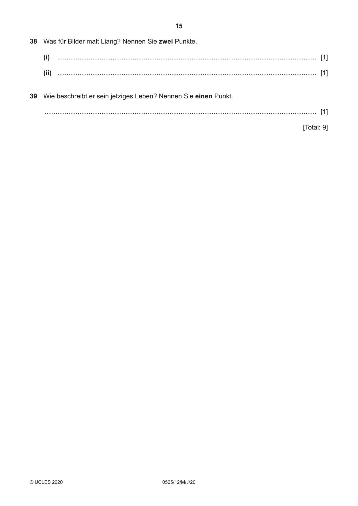 Cambridge IGCSE German - Foreign Language 0525 2020 May/June Paper 1 · Variant 2 question paper, page 15 of 16