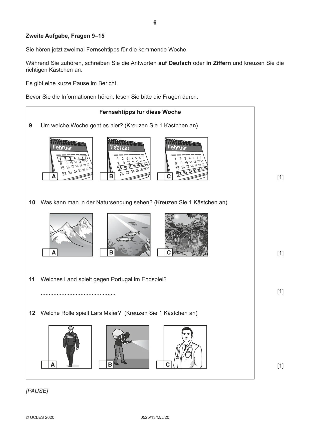 Cambridge IGCSE German - Foreign Language 0525 2020 May/June Paper 1 · Variant 3 question paper, page 6 of 16