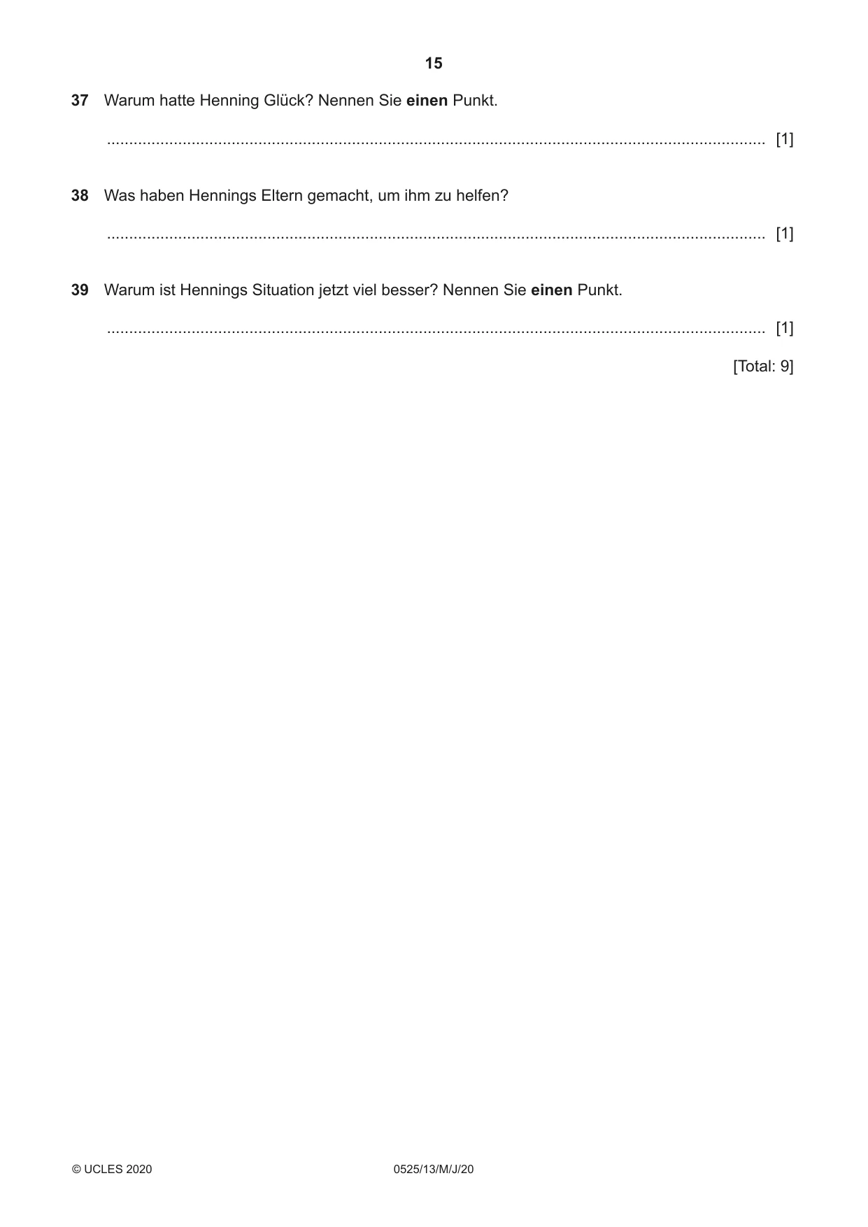 Cambridge IGCSE German - Foreign Language 0525 2020 May/June Paper 1 · Variant 3 question paper, page 15 of 16