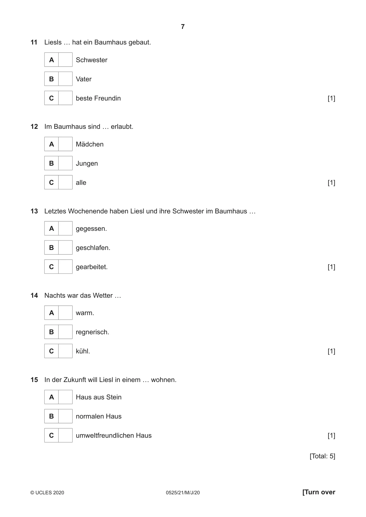 Cambridge IGCSE German - Foreign Language 0525 2020 May/June Paper 2 · Variant 1 question paper, page 7 of 16