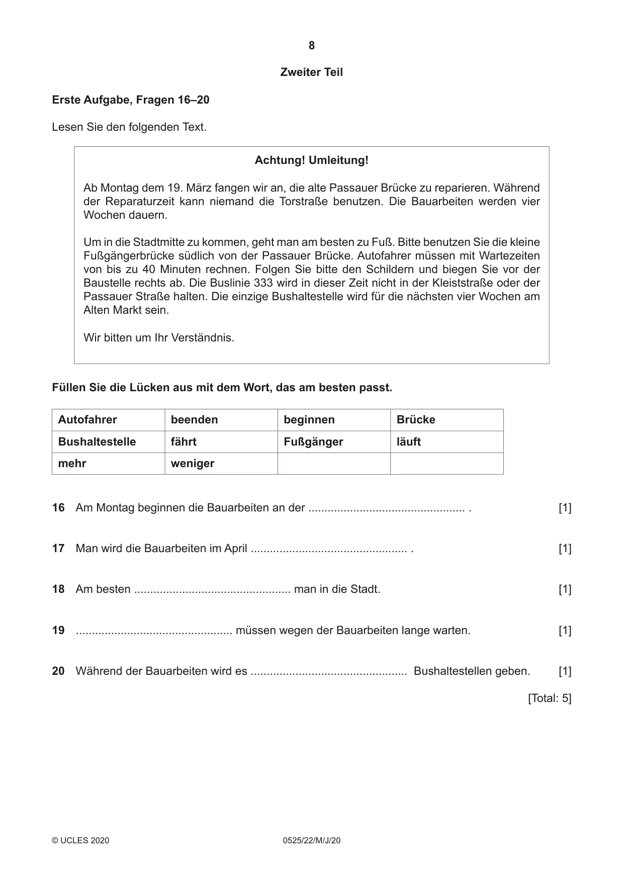 Cambridge IGCSE German - Foreign Language 0525 2020 May/June Paper 2 · Variant 2 question paper, page 8 of 16