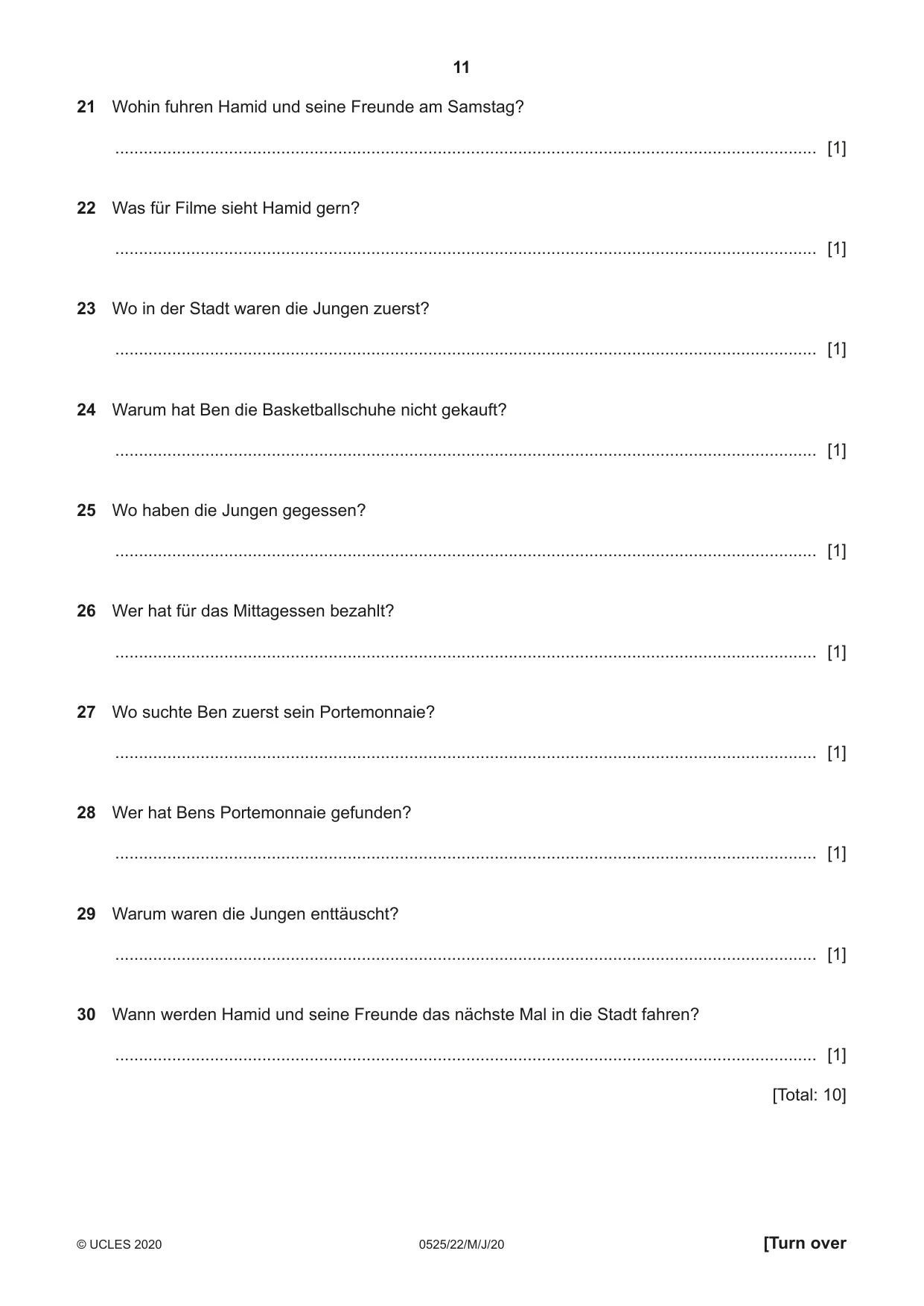 Cambridge IGCSE German - Foreign Language 0525 2020 May/June Paper 2 · Variant 2 question paper, page 11 of 16