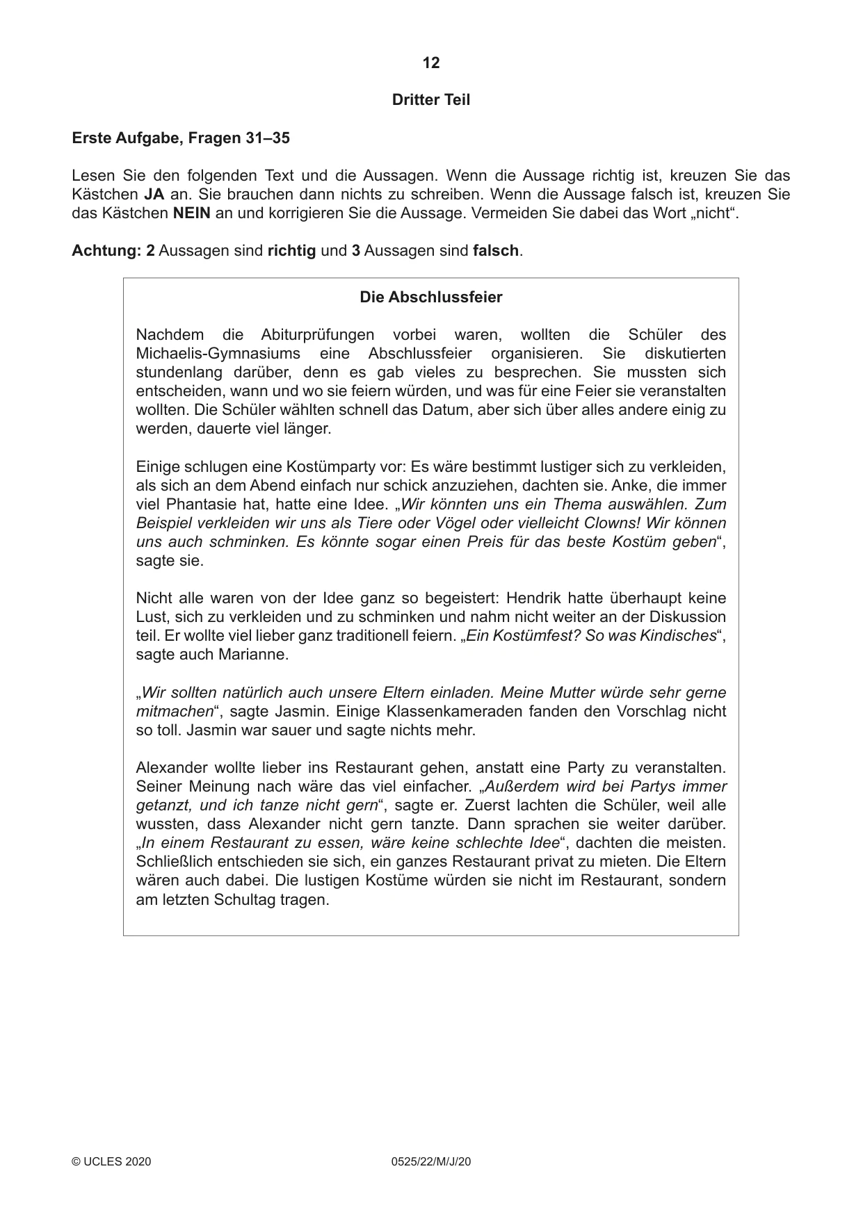 Cambridge IGCSE German - Foreign Language 0525 2020 May/June Paper 2 · Variant 2 question paper, page 12 of 16