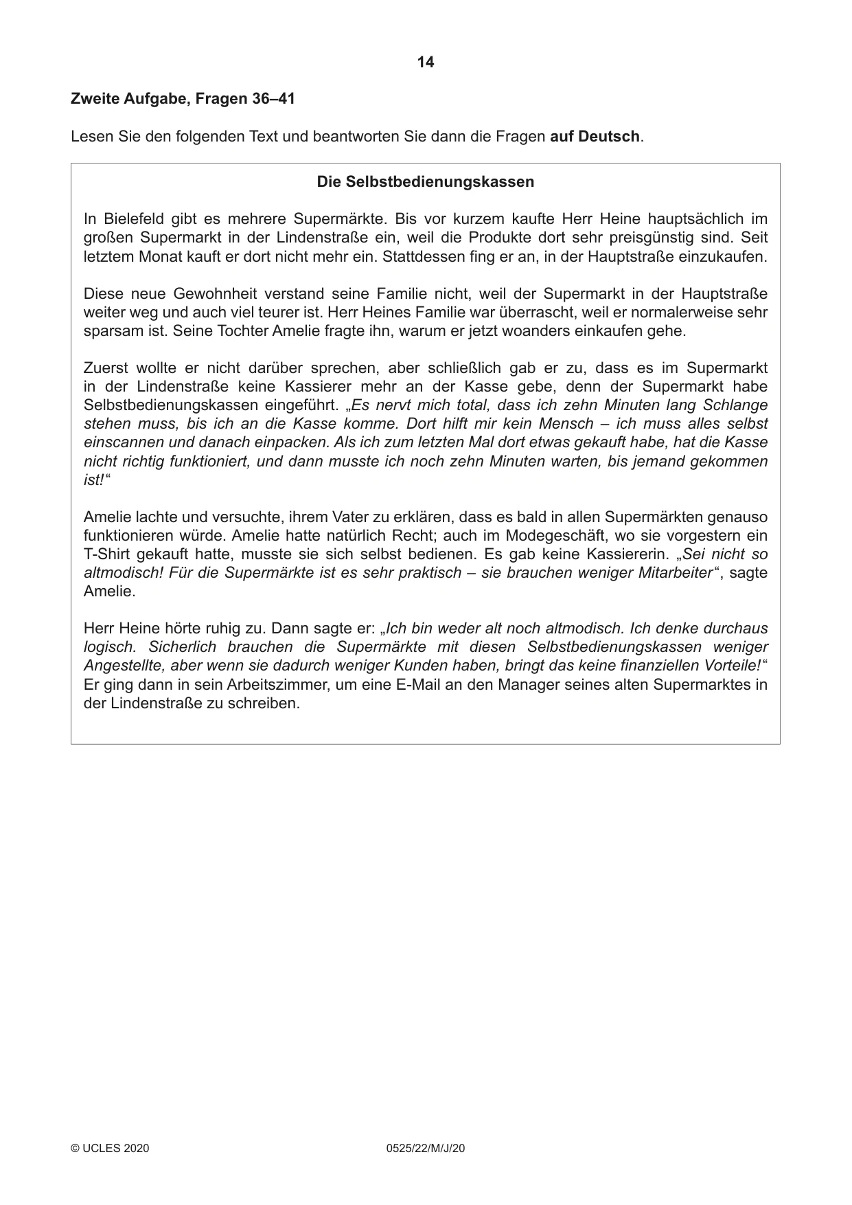 Cambridge IGCSE German - Foreign Language 0525 2020 May/June Paper 2 · Variant 2 question paper, page 14 of 16