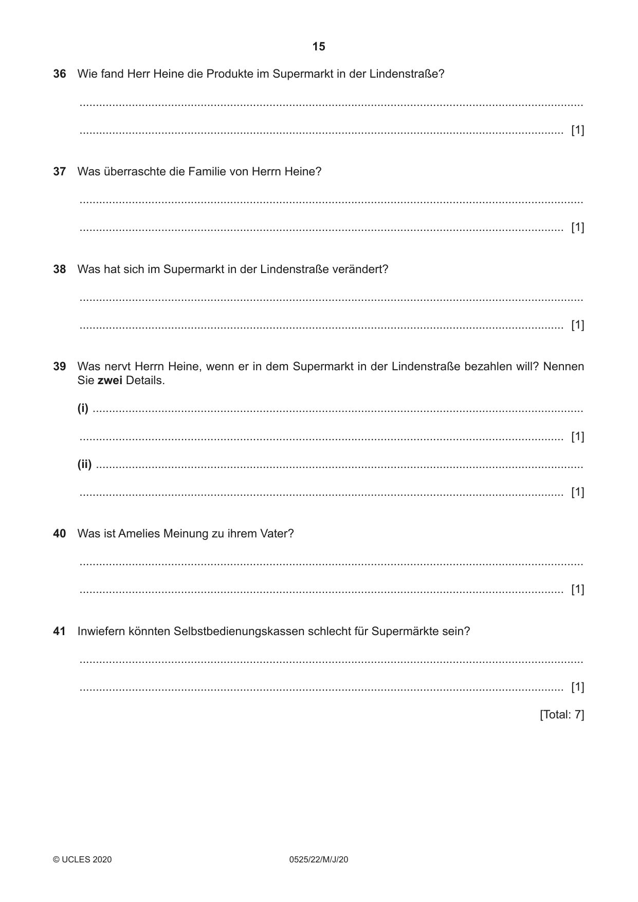 Cambridge IGCSE German - Foreign Language 0525 2020 May/June Paper 2 · Variant 2 question paper, page 15 of 16