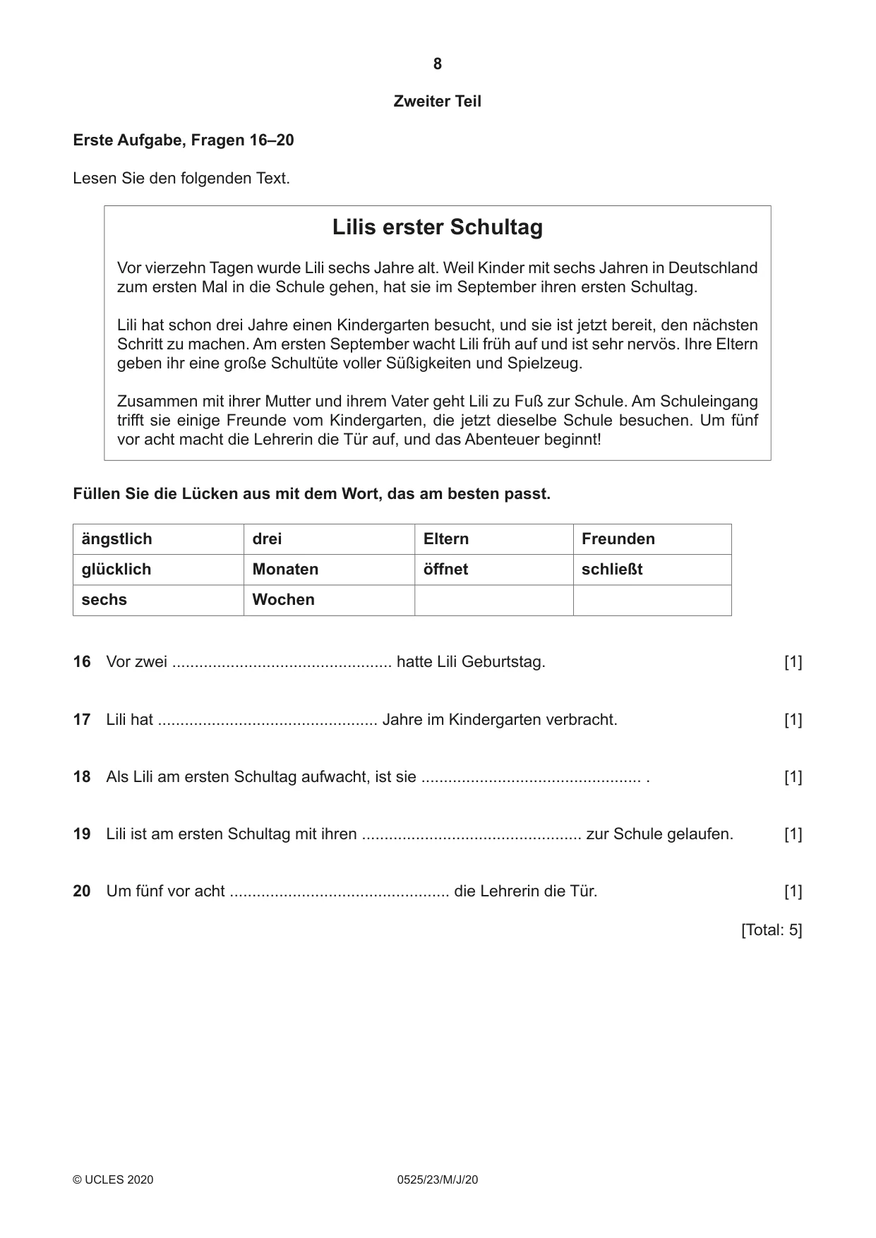 Cambridge IGCSE German - Foreign Language 0525 2020 May/June Paper 2 · Variant 3 question paper, page 8 of 16
