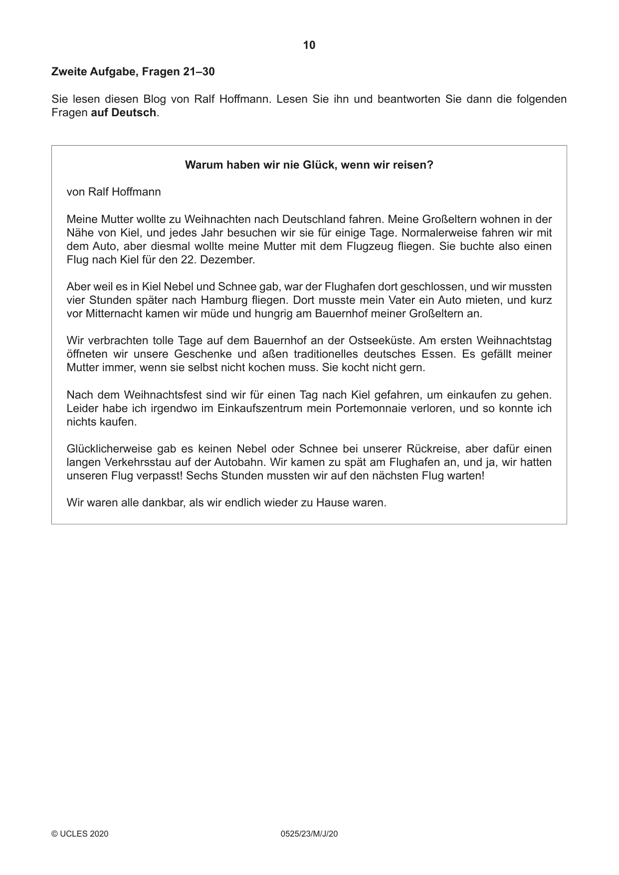 Cambridge IGCSE German - Foreign Language 0525 2020 May/June Paper 2 · Variant 3 question paper, page 10 of 16