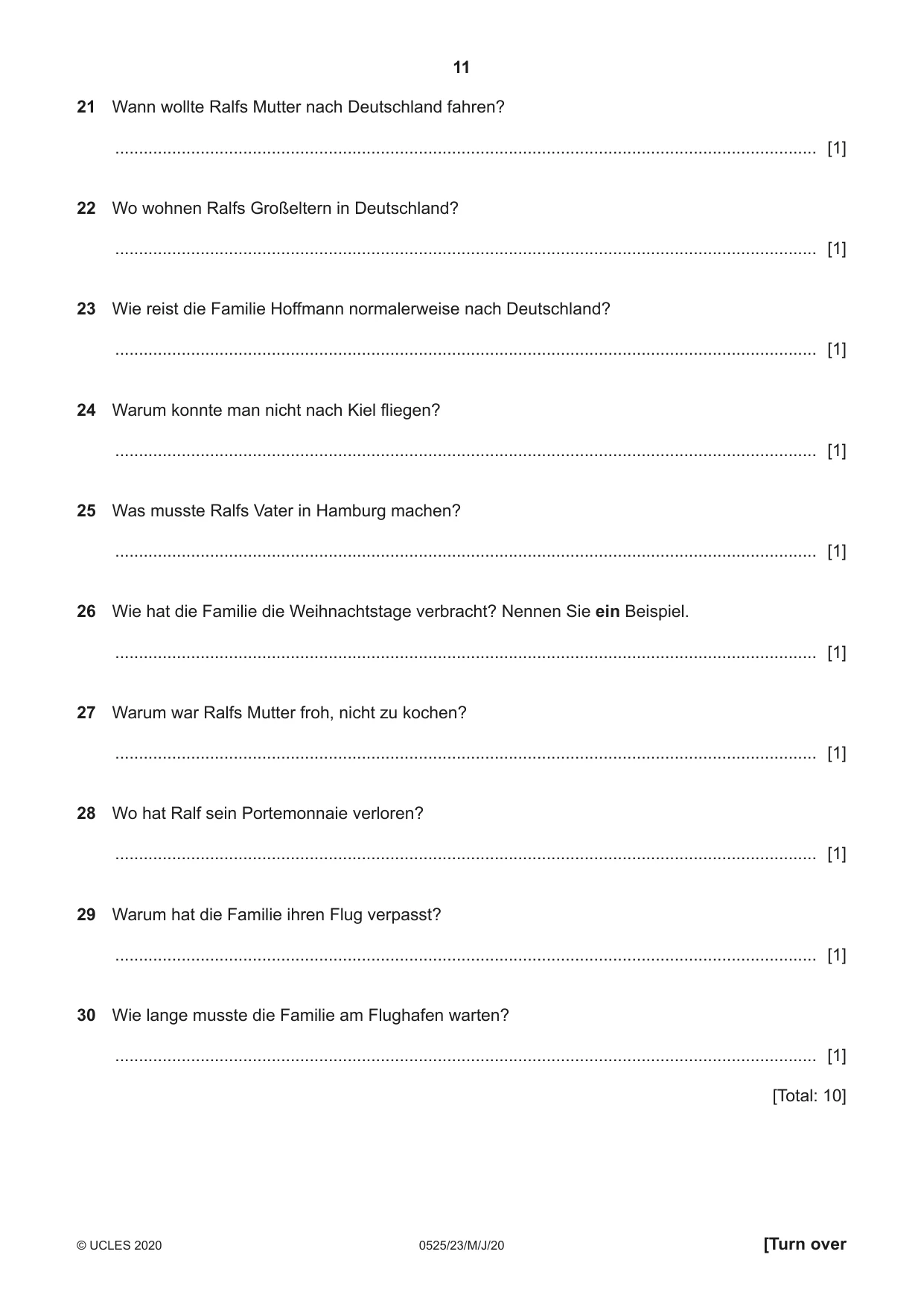 Cambridge IGCSE German - Foreign Language 0525 2020 May/June Paper 2 · Variant 3 question paper, page 11 of 16