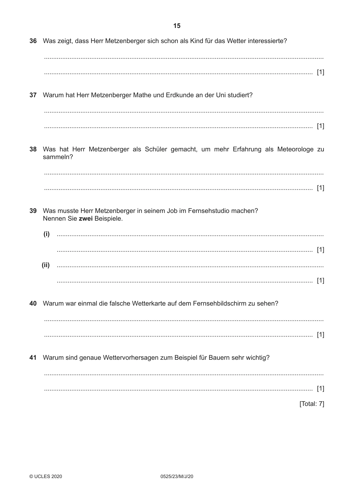 Cambridge IGCSE German - Foreign Language 0525 2020 May/June Paper 2 · Variant 3 question paper, page 15 of 16