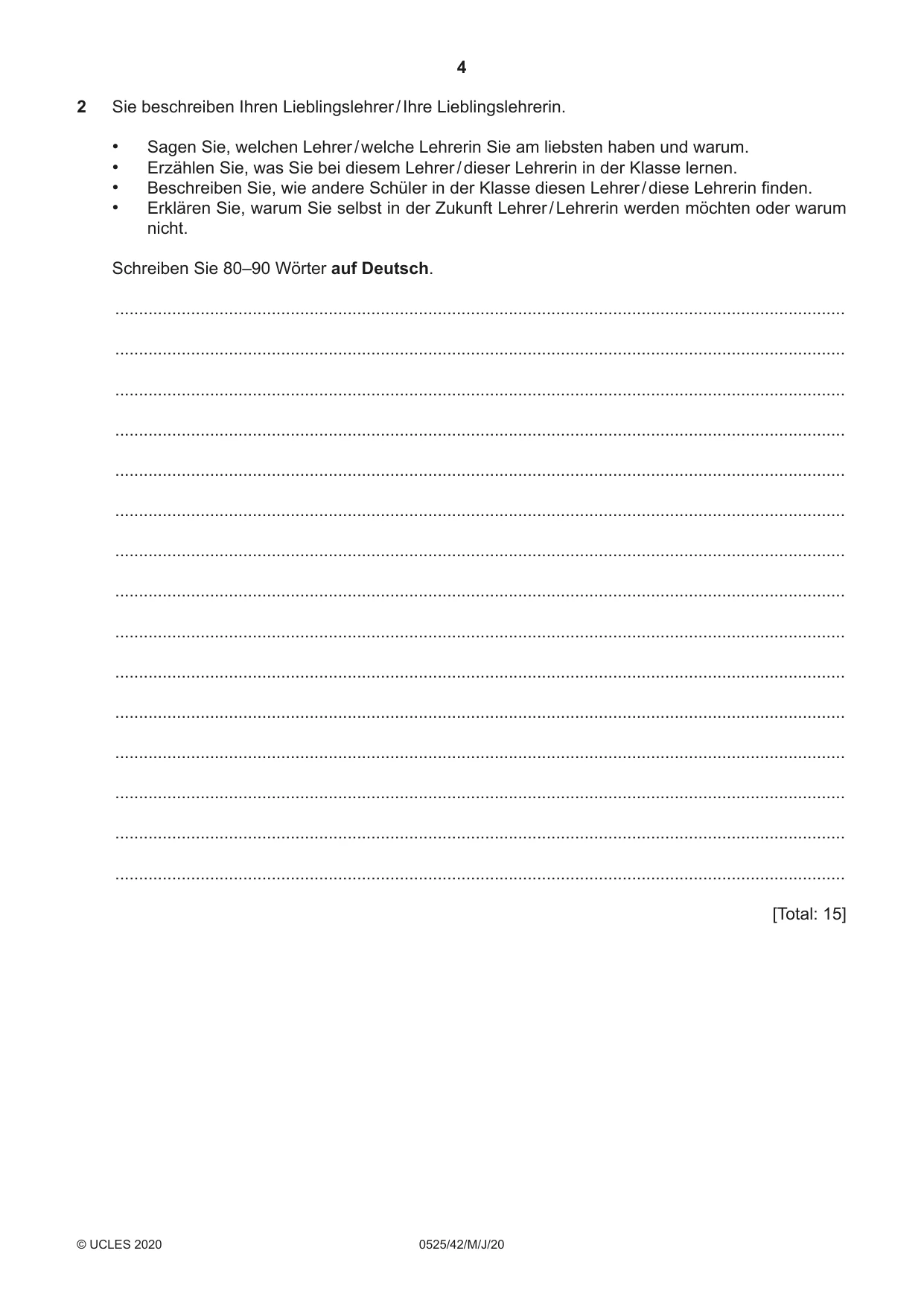 Cambridge IGCSE German - Foreign Language 0525 2020 May/June Paper 4 · Variant 2 question paper, page 4 of 8