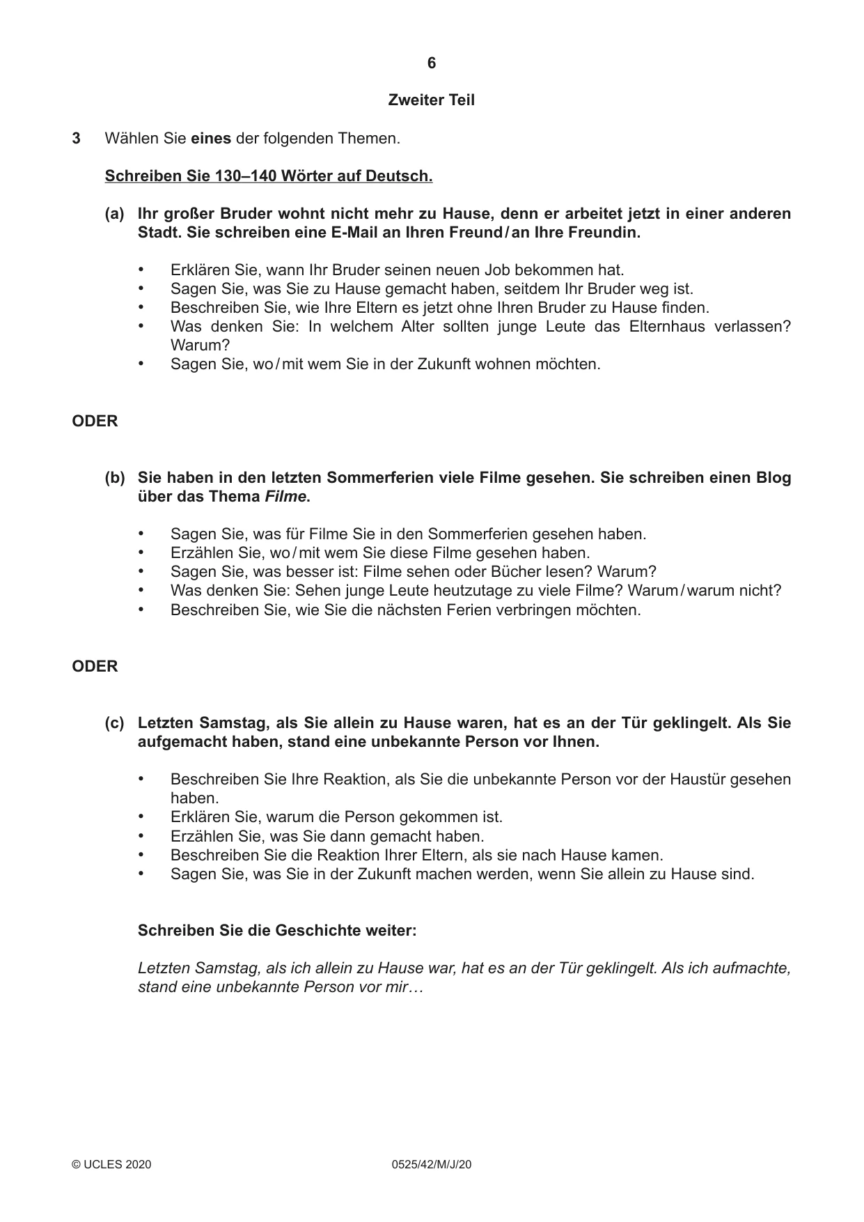 Cambridge IGCSE German - Foreign Language 0525 2020 May/June Paper 4 · Variant 2 question paper, page 6 of 8
