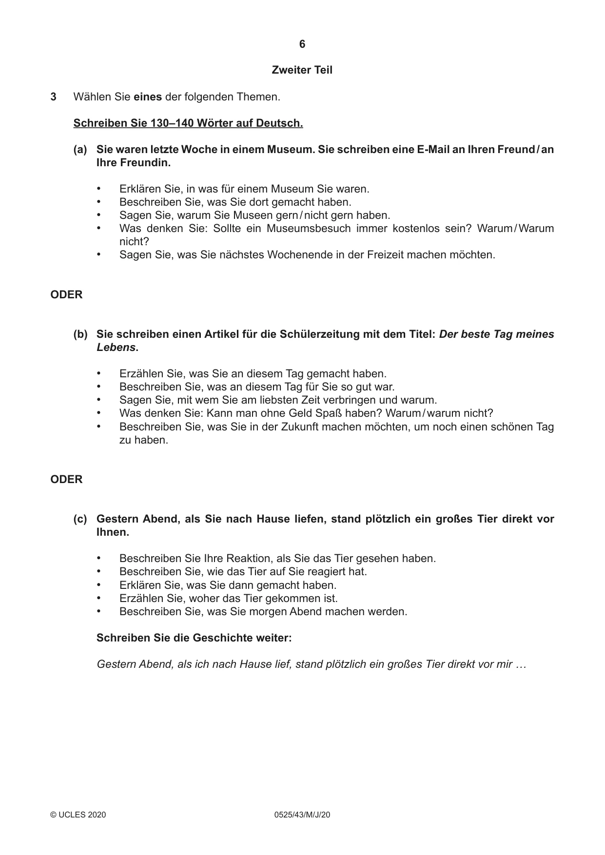 Cambridge IGCSE German - Foreign Language 0525 2020 May/June Paper 4 · Variant 3 question paper, page 6 of 8