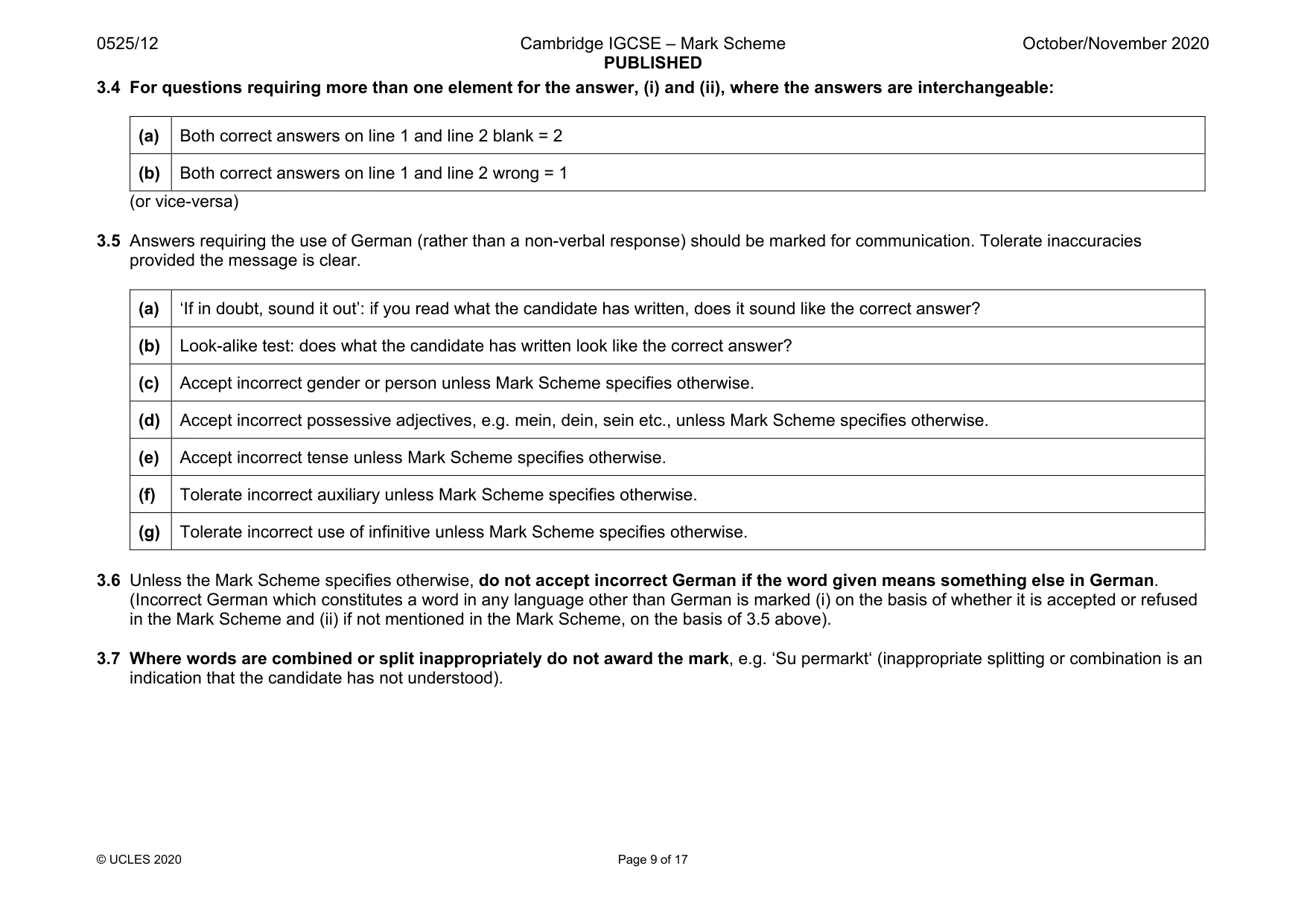 Mark scheme, page 9 of 17