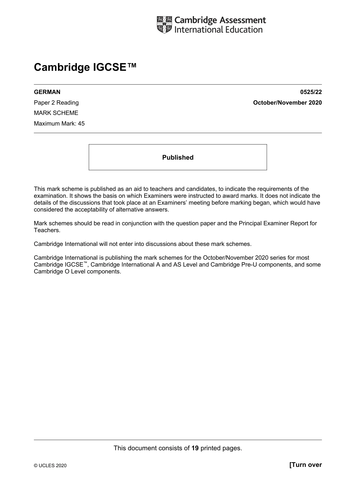 Mark scheme, page 1 of 19